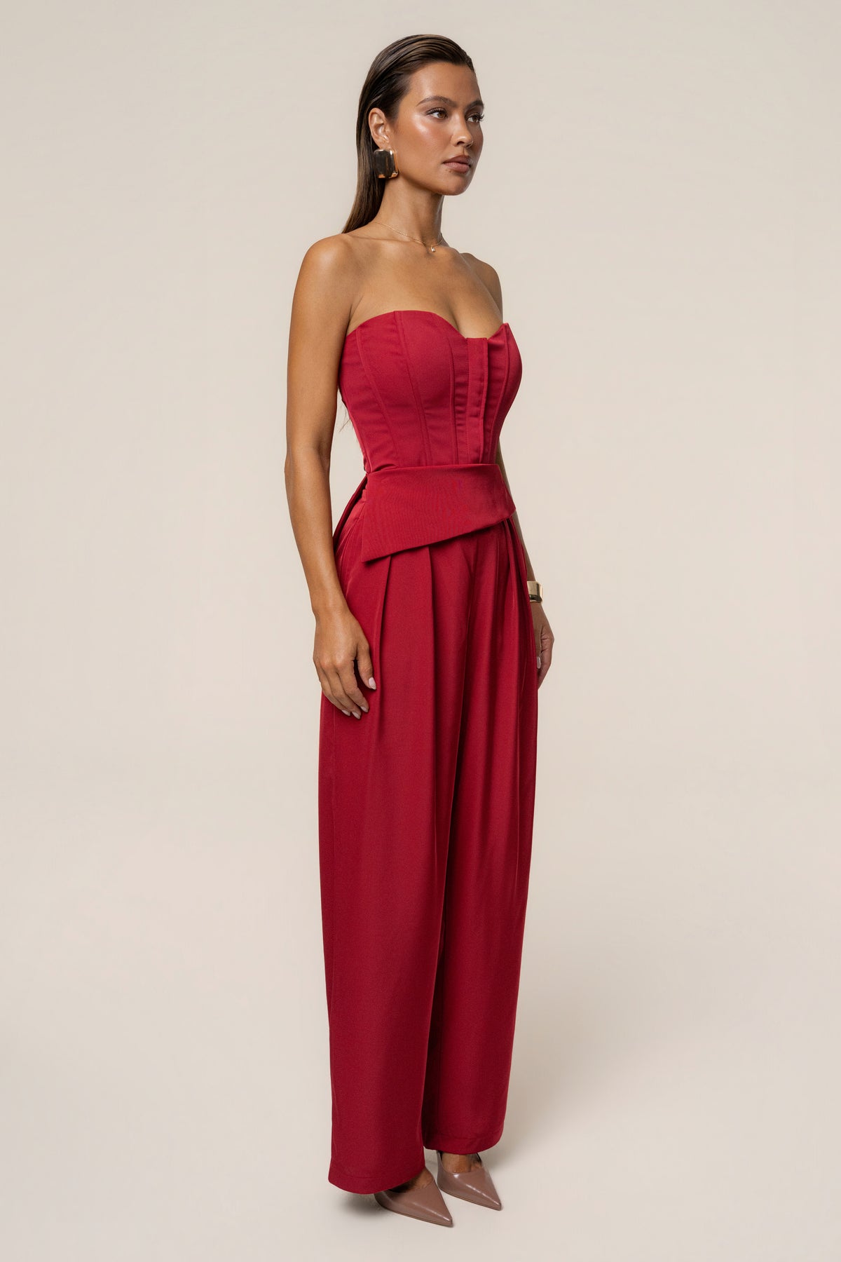 Burgundy Viv Satin Bustier Top