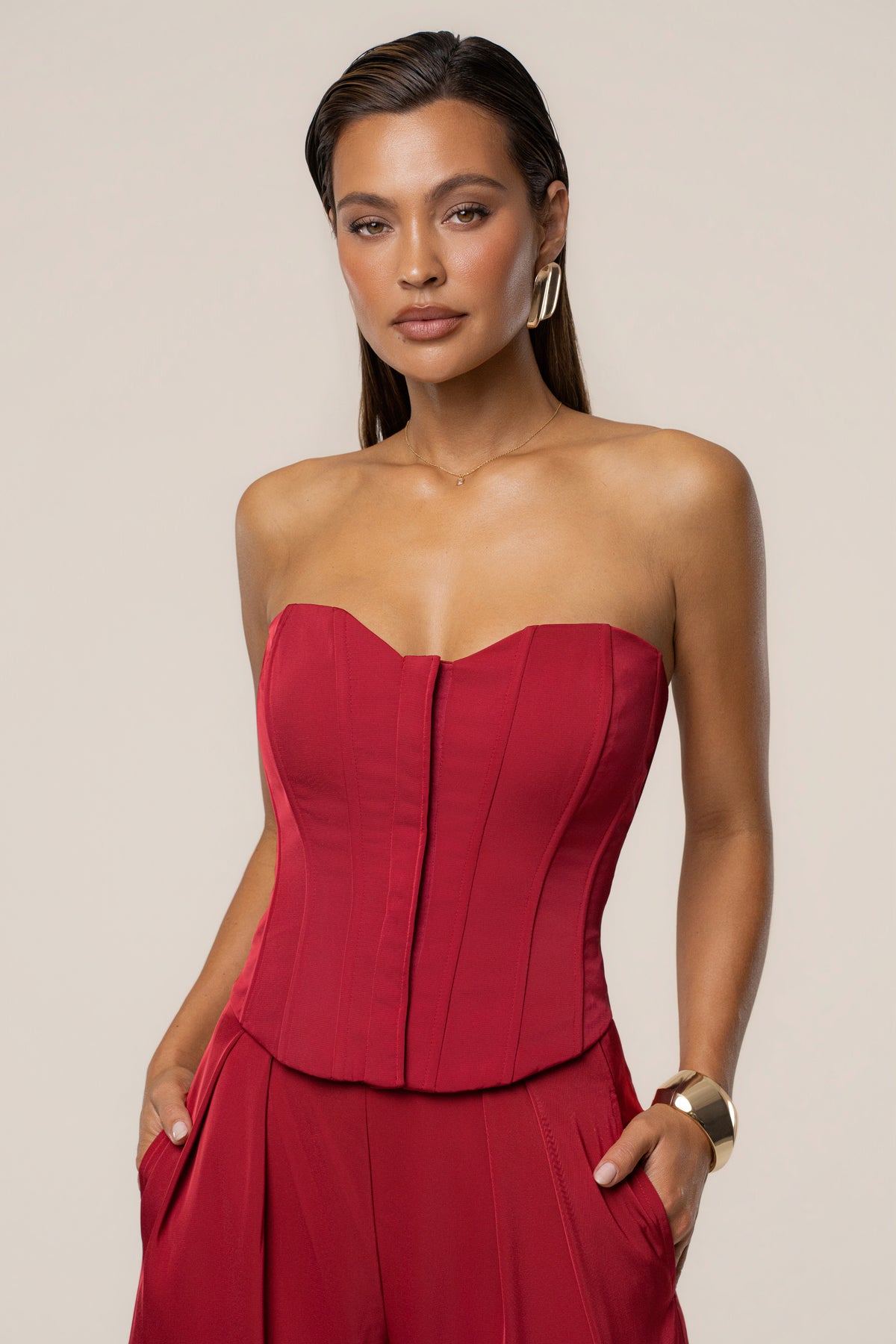 Burgundy Viv Satin Bustier Top