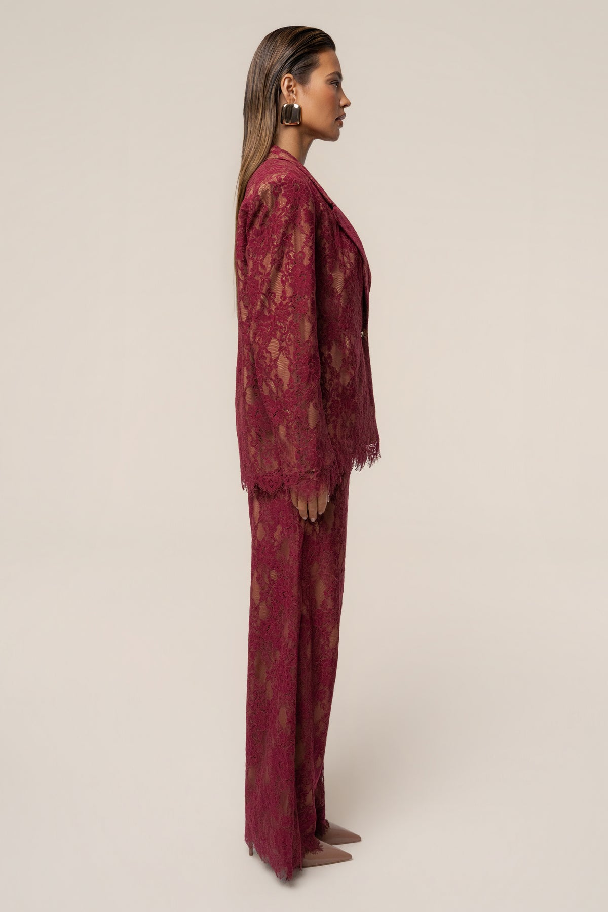 Burgundy Lace And Desire Blazer - JLUXLABEL