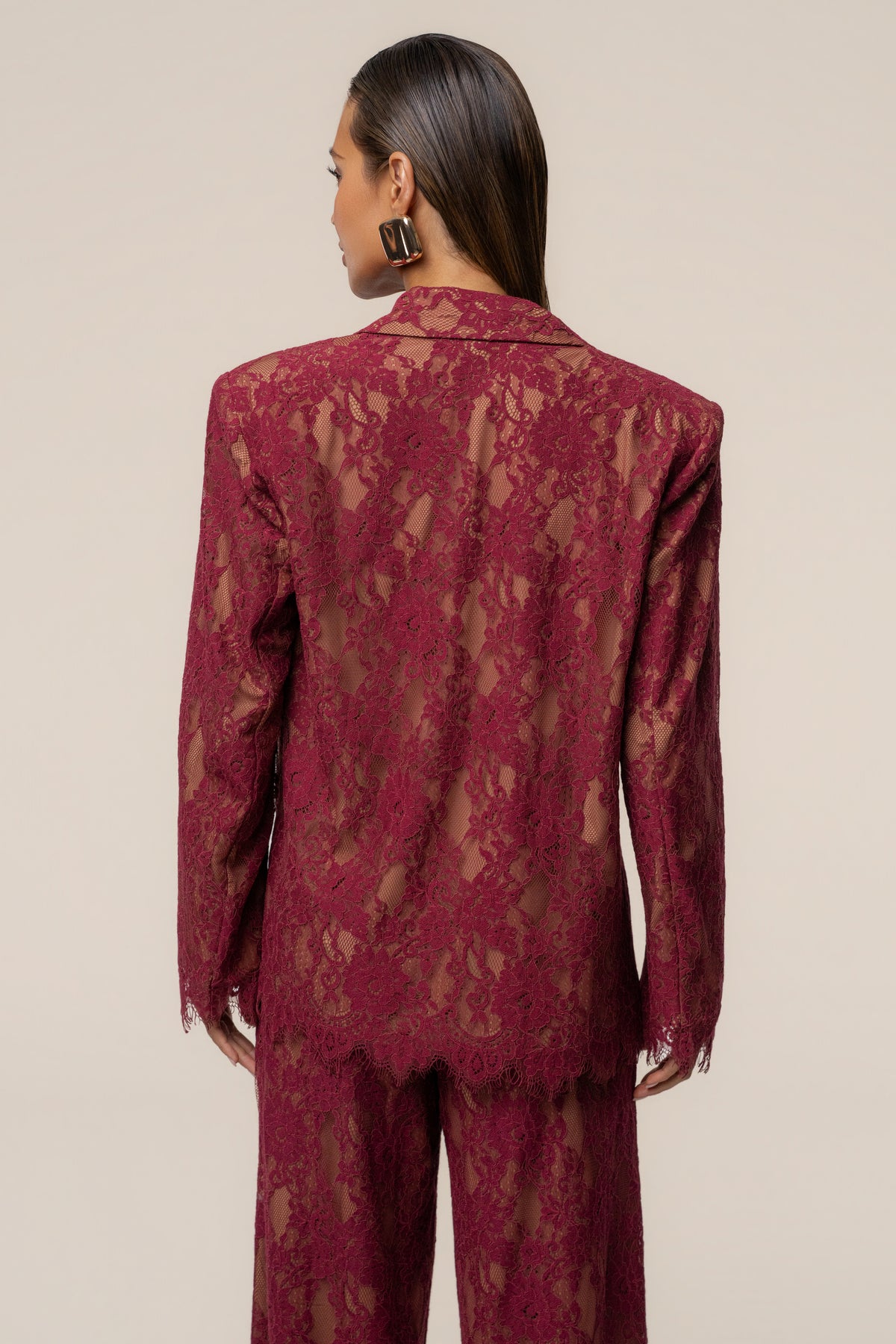 Burgundy Lace And Desire Blazer - JLUXLABEL