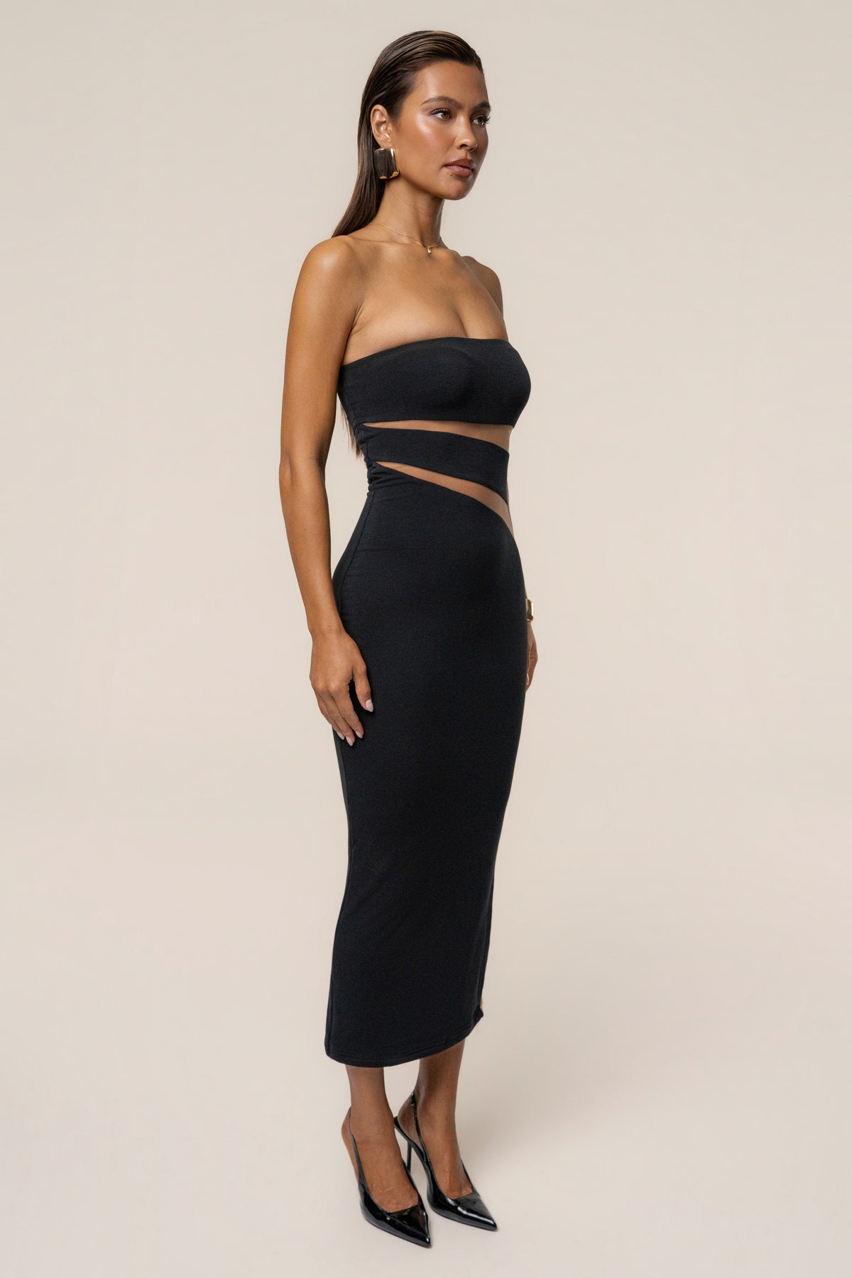 Black Unpredictable Midi Dress - JLUXLABEL