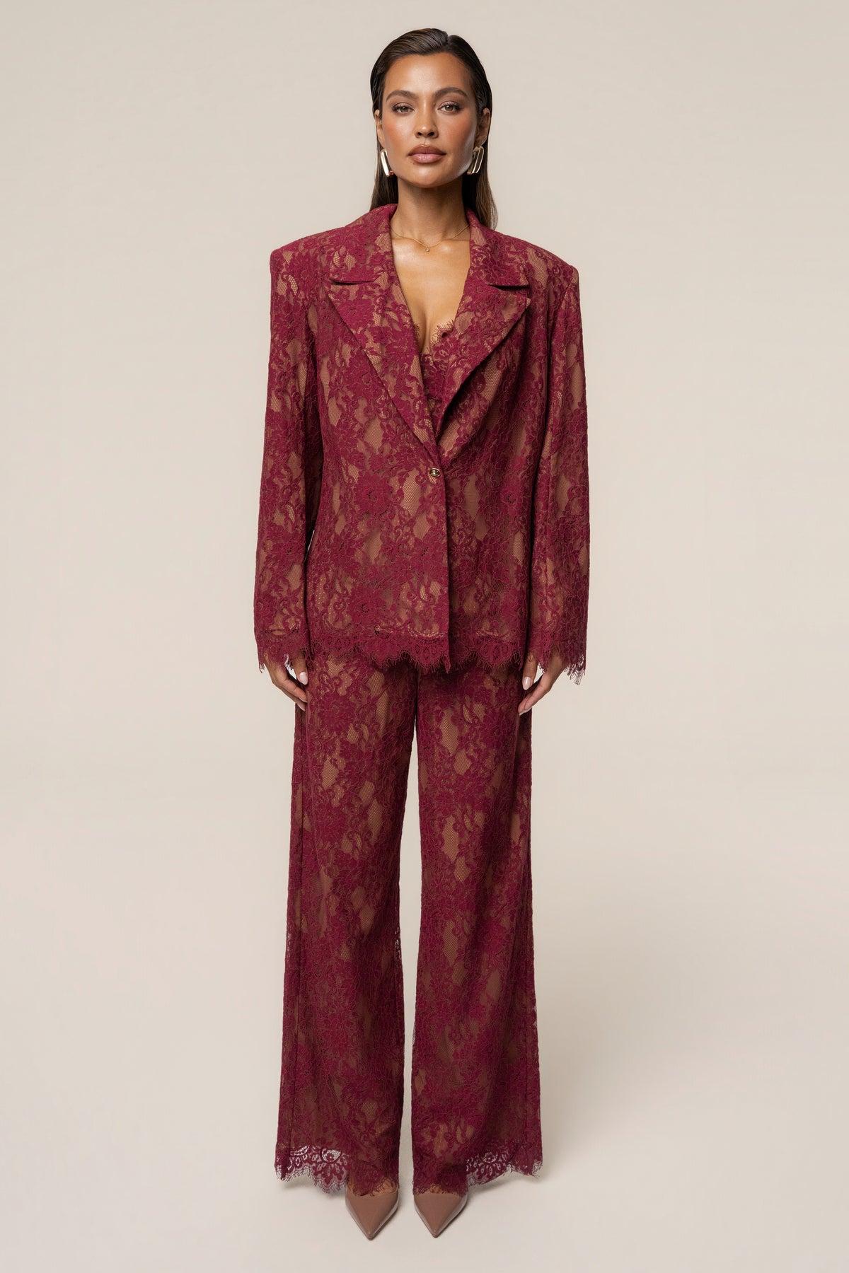 Burgundy Forever Crush Lace Pant - JLUXLABEL