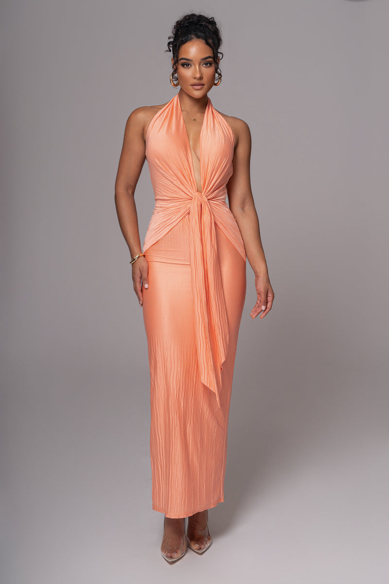 Peach Under The Moonlight Drape Dress