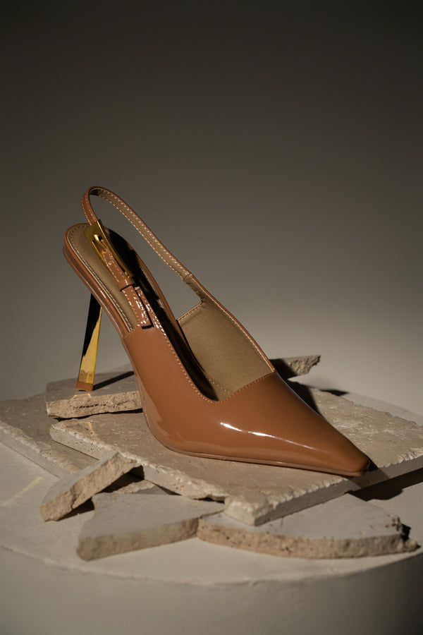 Beige Slingback Pointed Toe Pumps