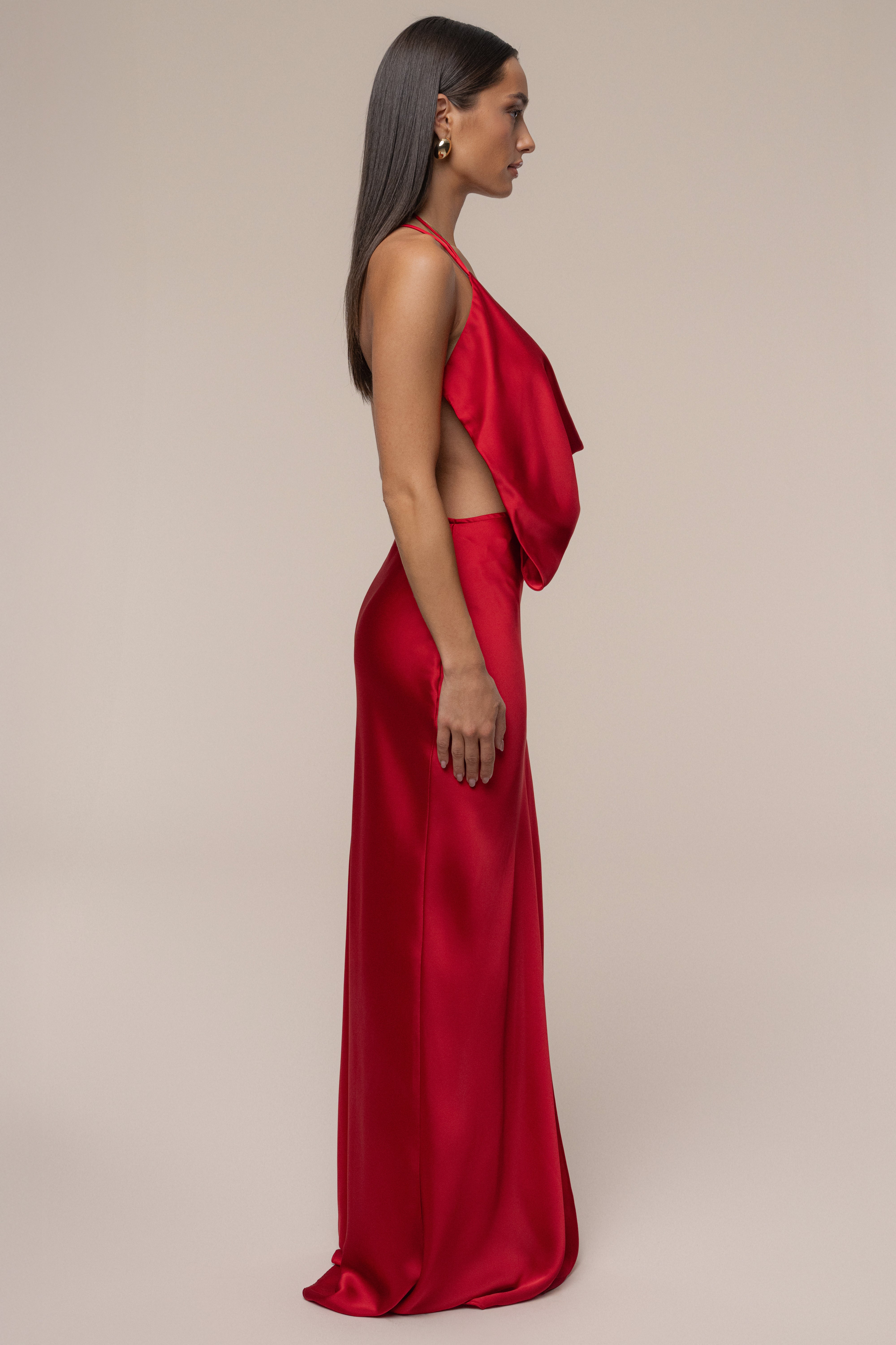 Red Delmara Cowl Maxi Dress - JLUXLABEL