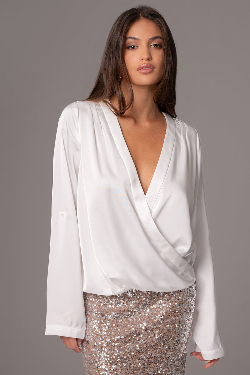 White Satin Draped Top