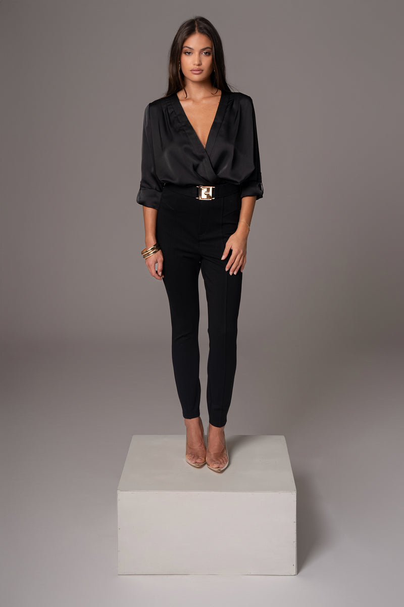 Black Satin Draped Top