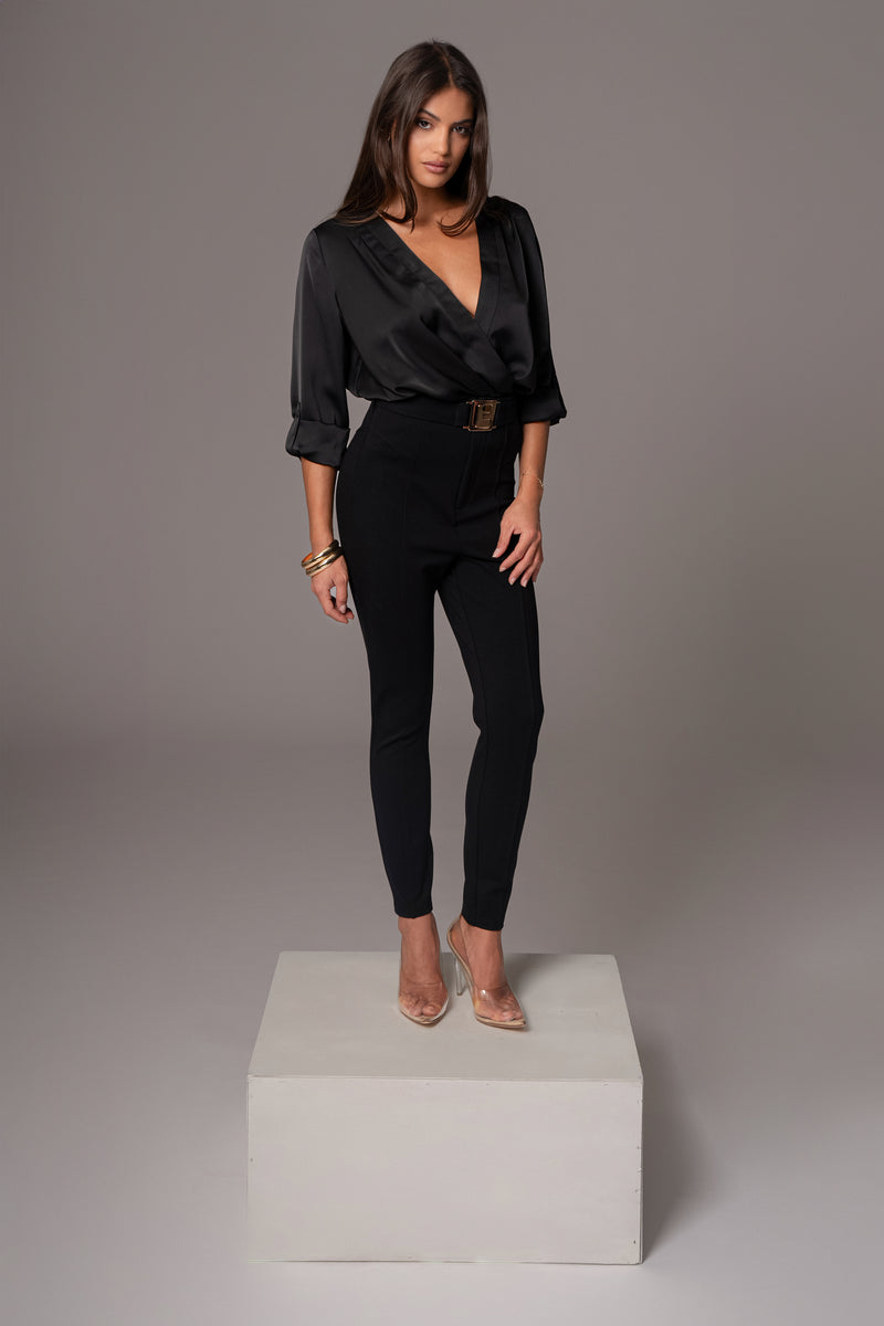 Black Satin Draped Top