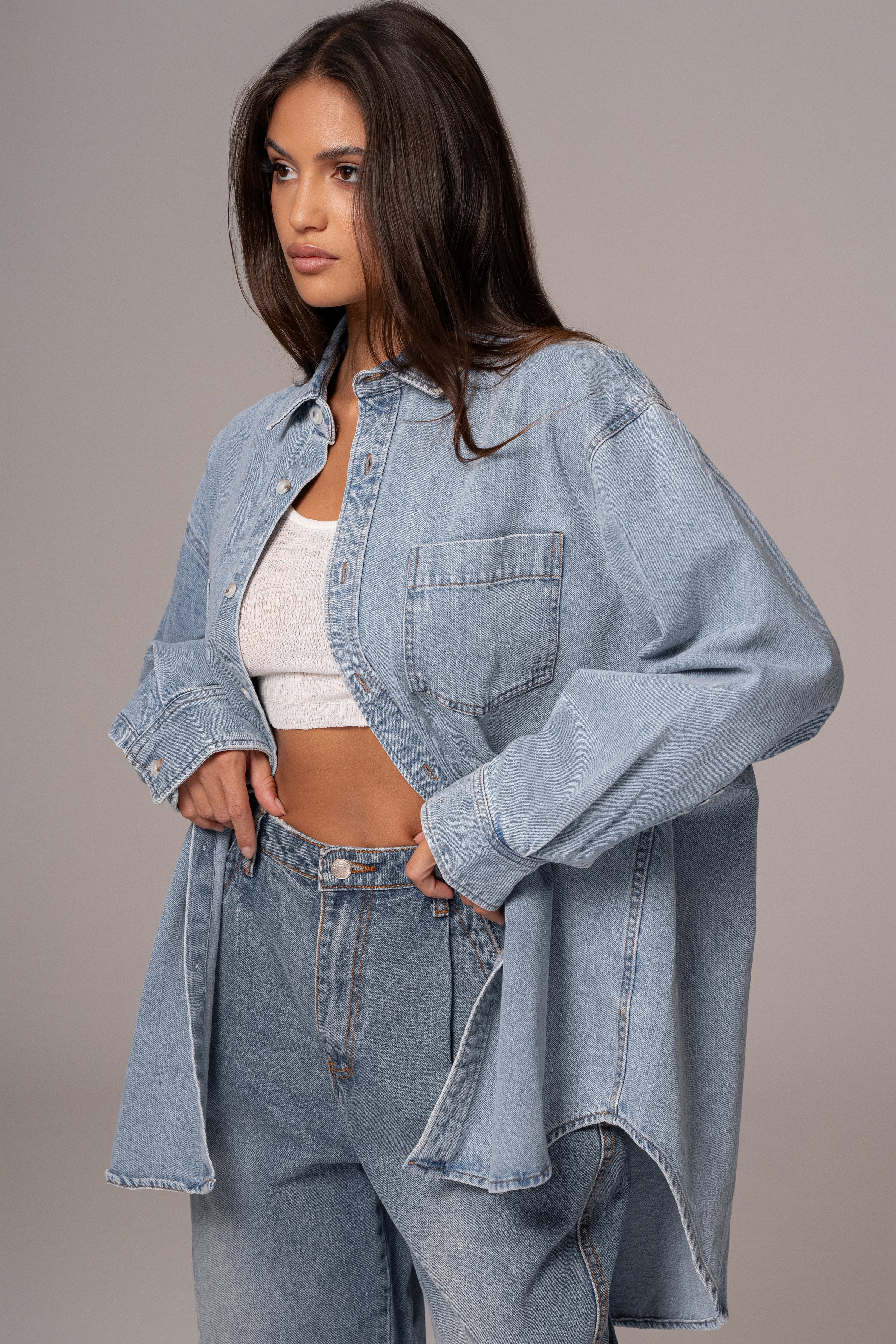 Light Wash Denim Brandi Oversized Button Up