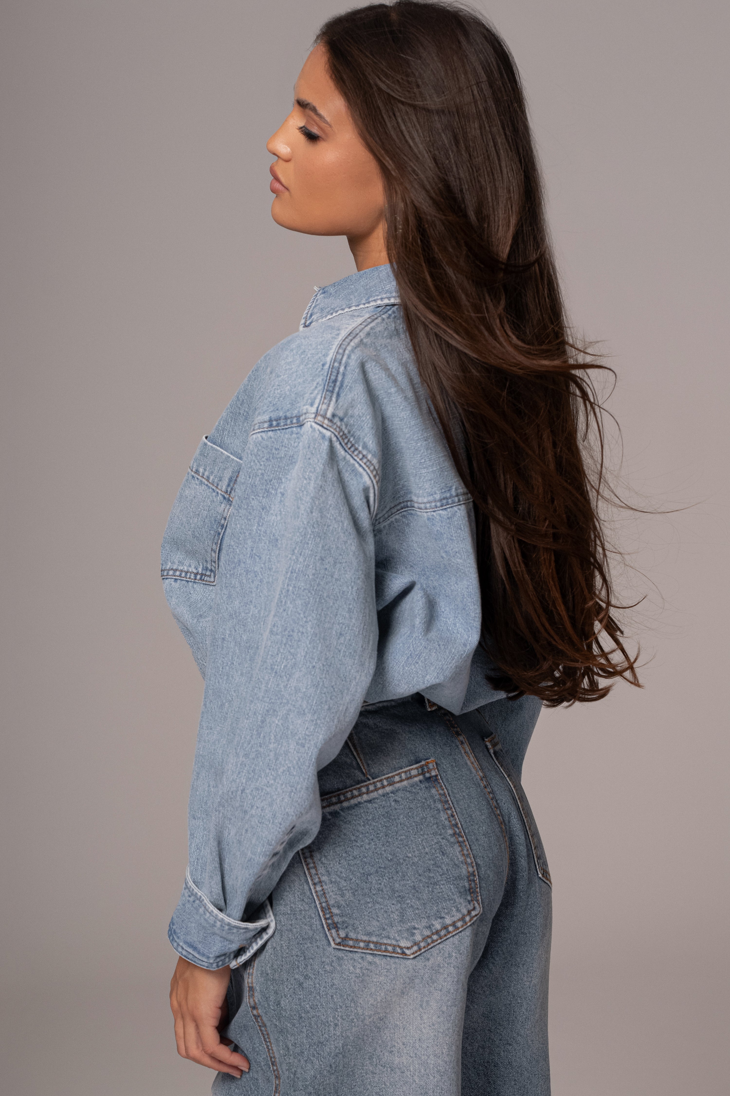 Light Wash Denim Brandi Oversized Button Up