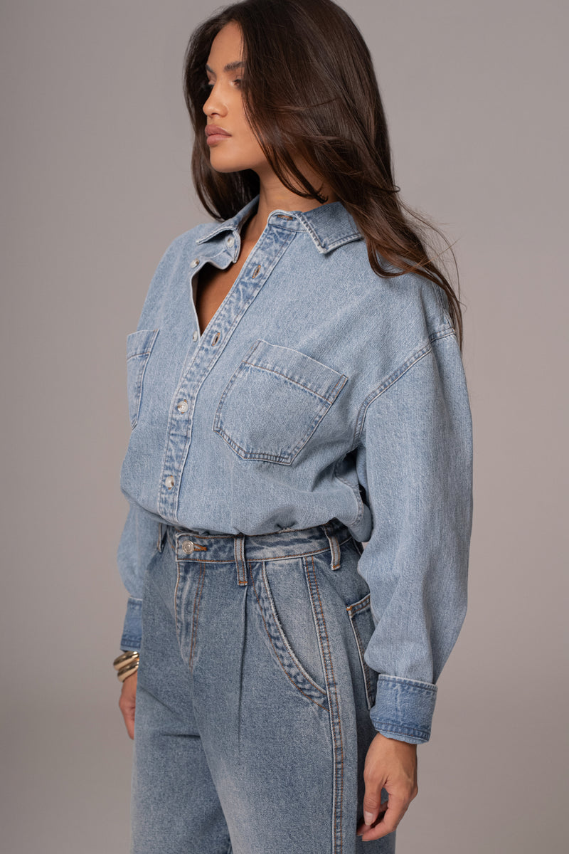 Light Wash Denim Brandi Oversized Button Up