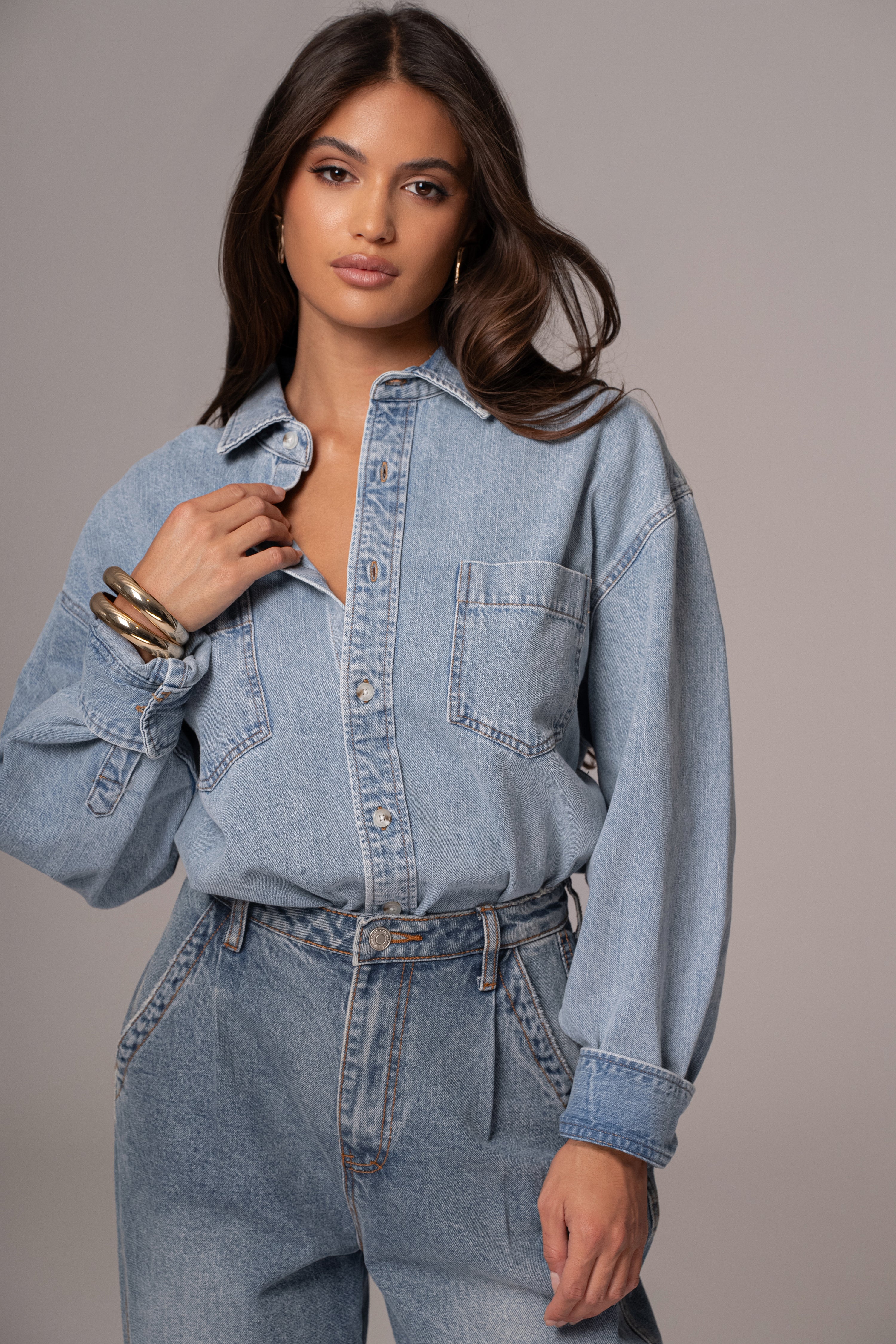 Light Wash Denim Brandi Oversized Button Up