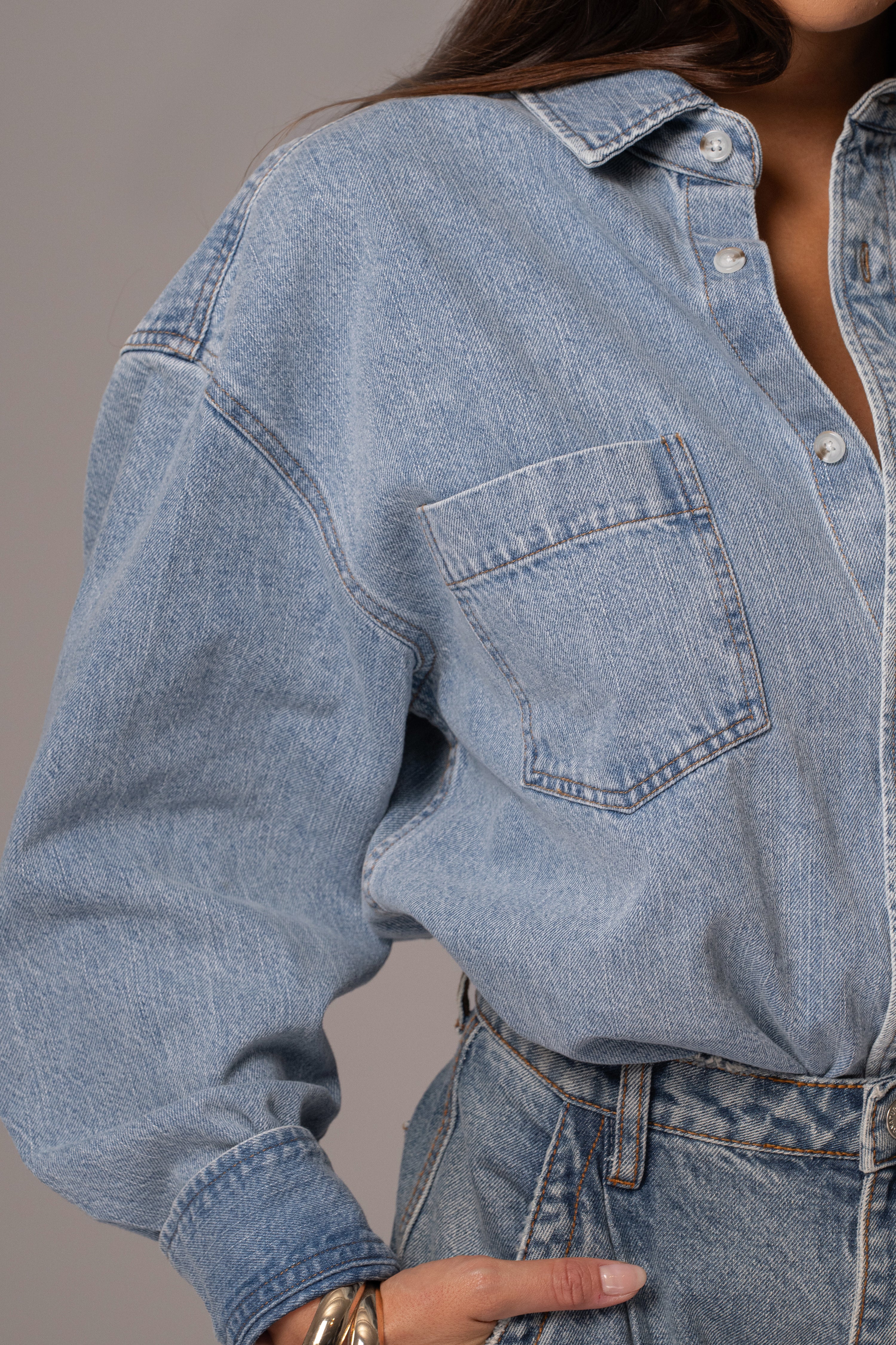 Light Wash Denim Brandi Oversized Button Up