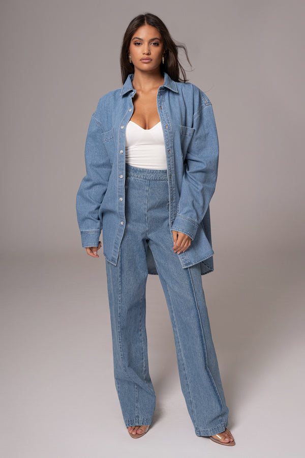 Denim Brandi Oversized Boutonné Lavage Moyen