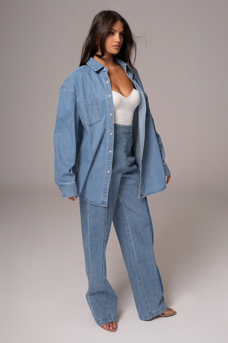 Denim Brandi Oversized Boutonné Lavage Moyen