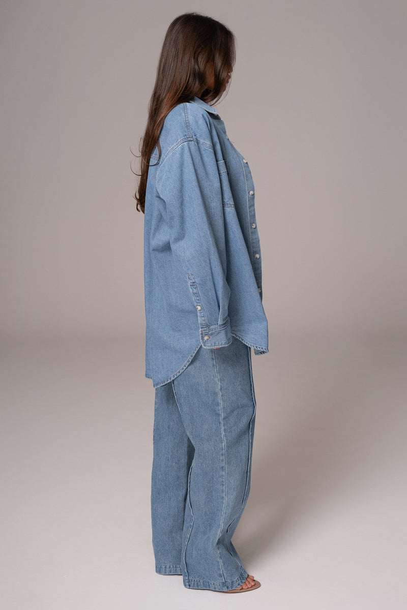 Denim Brandi Oversized Boutonné Lavage Moyen