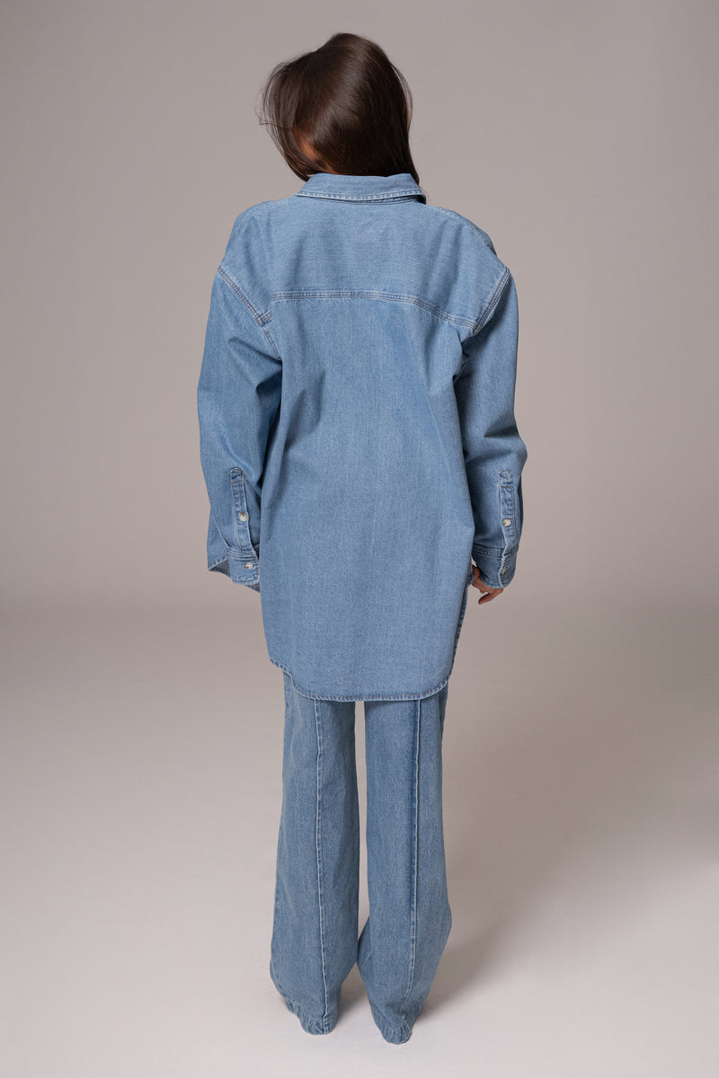 Denim Brandi Oversized Boutonné Lavage Moyen