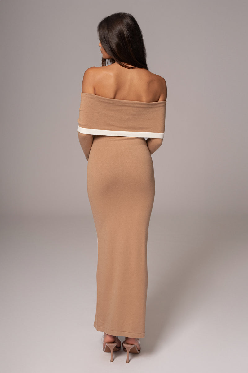 Beige Janet Off Shoulder Maxi Dress