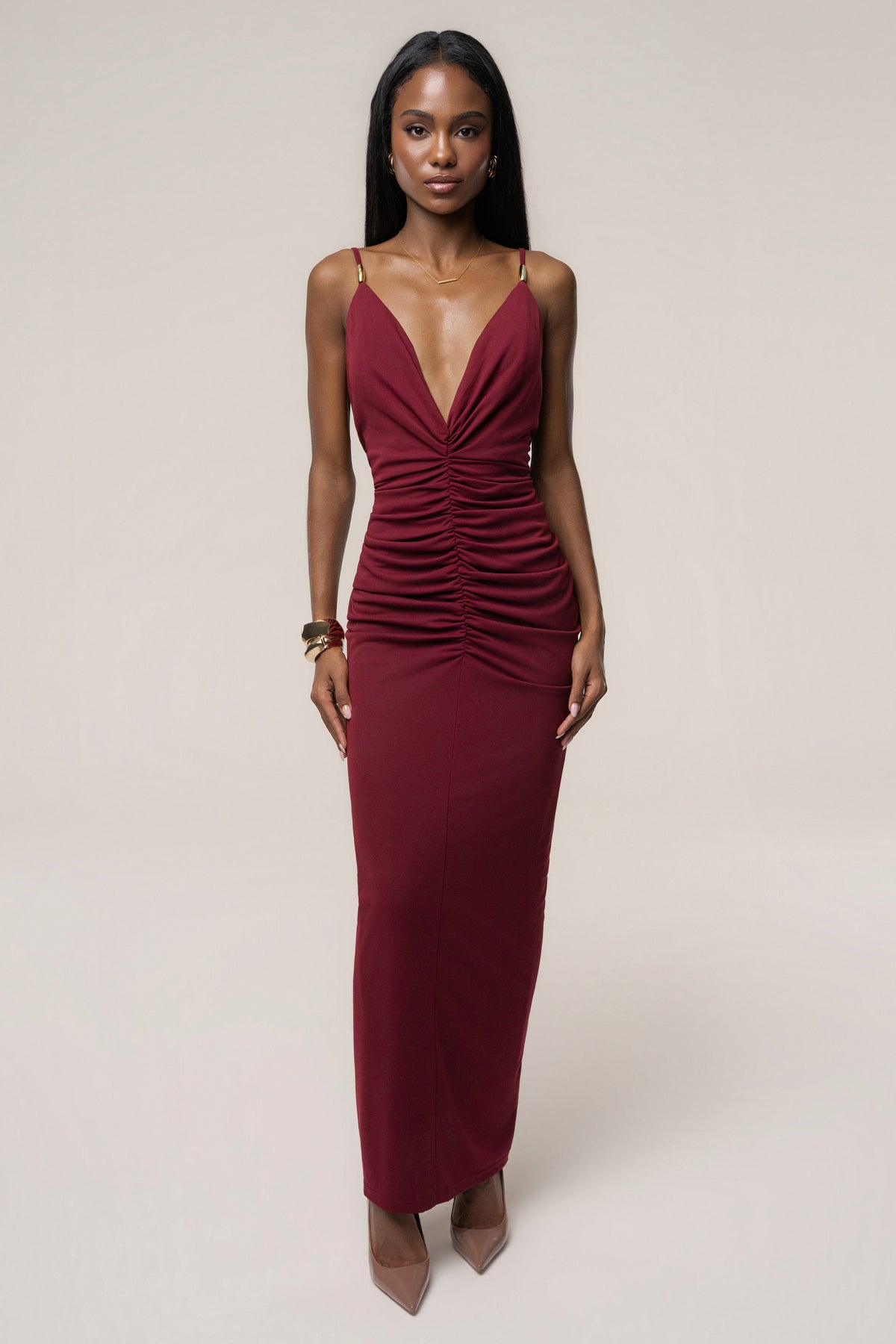 Red Unforgettable Plunge Maxi Dress - JLUXLABEL