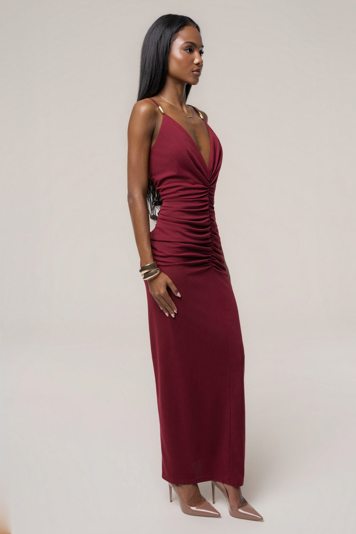 Red Unforgettable Plunge Maxi Dress - JLUXLABEL