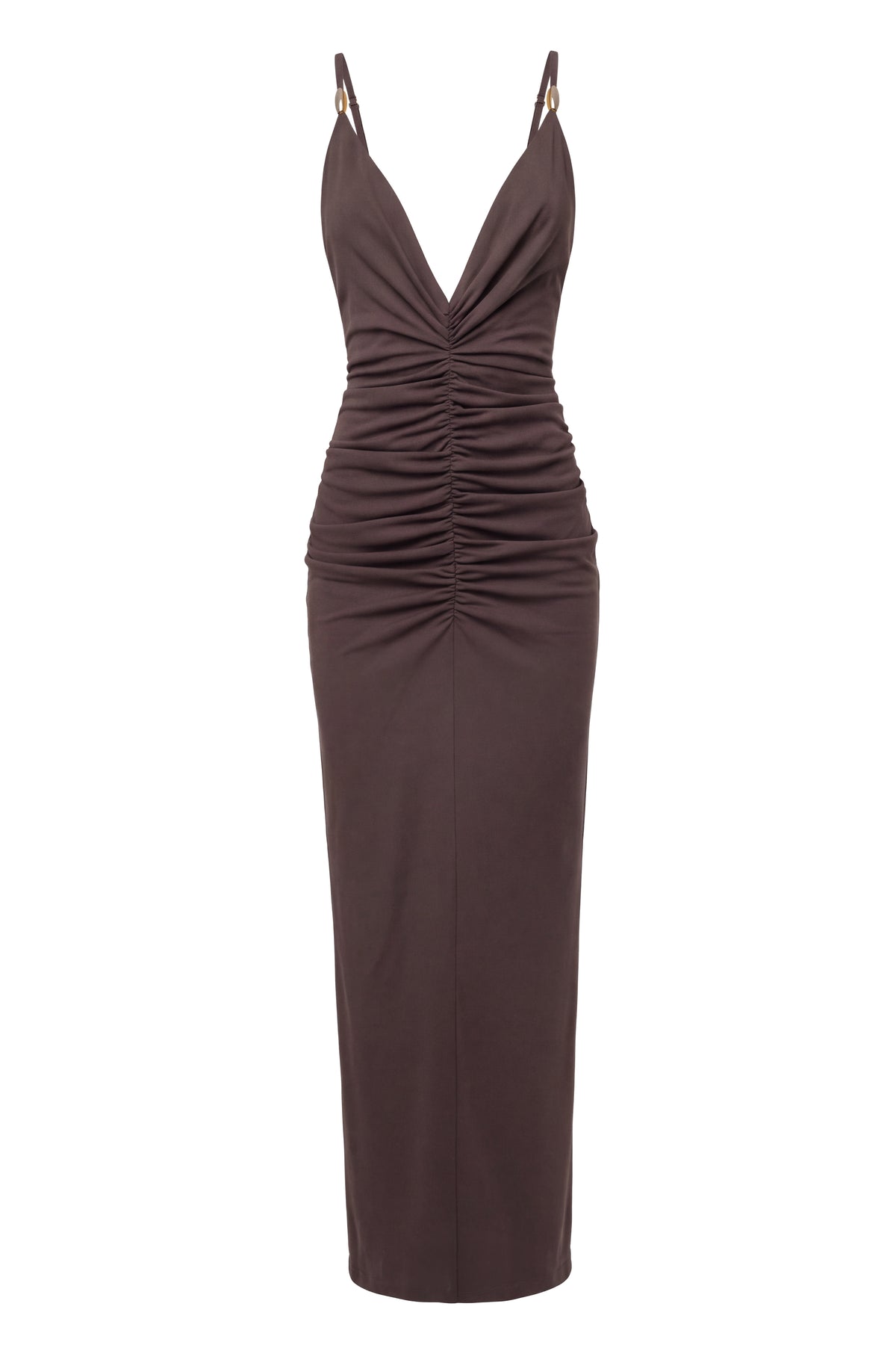 Brown Unforgettable Plunge Maxi Dress