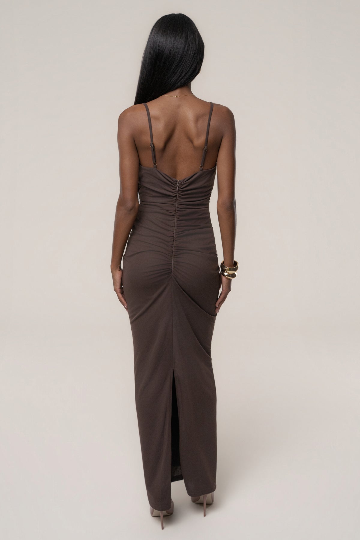 Brown Unforgettable Plunge Maxi Dress - JLUXLABEL