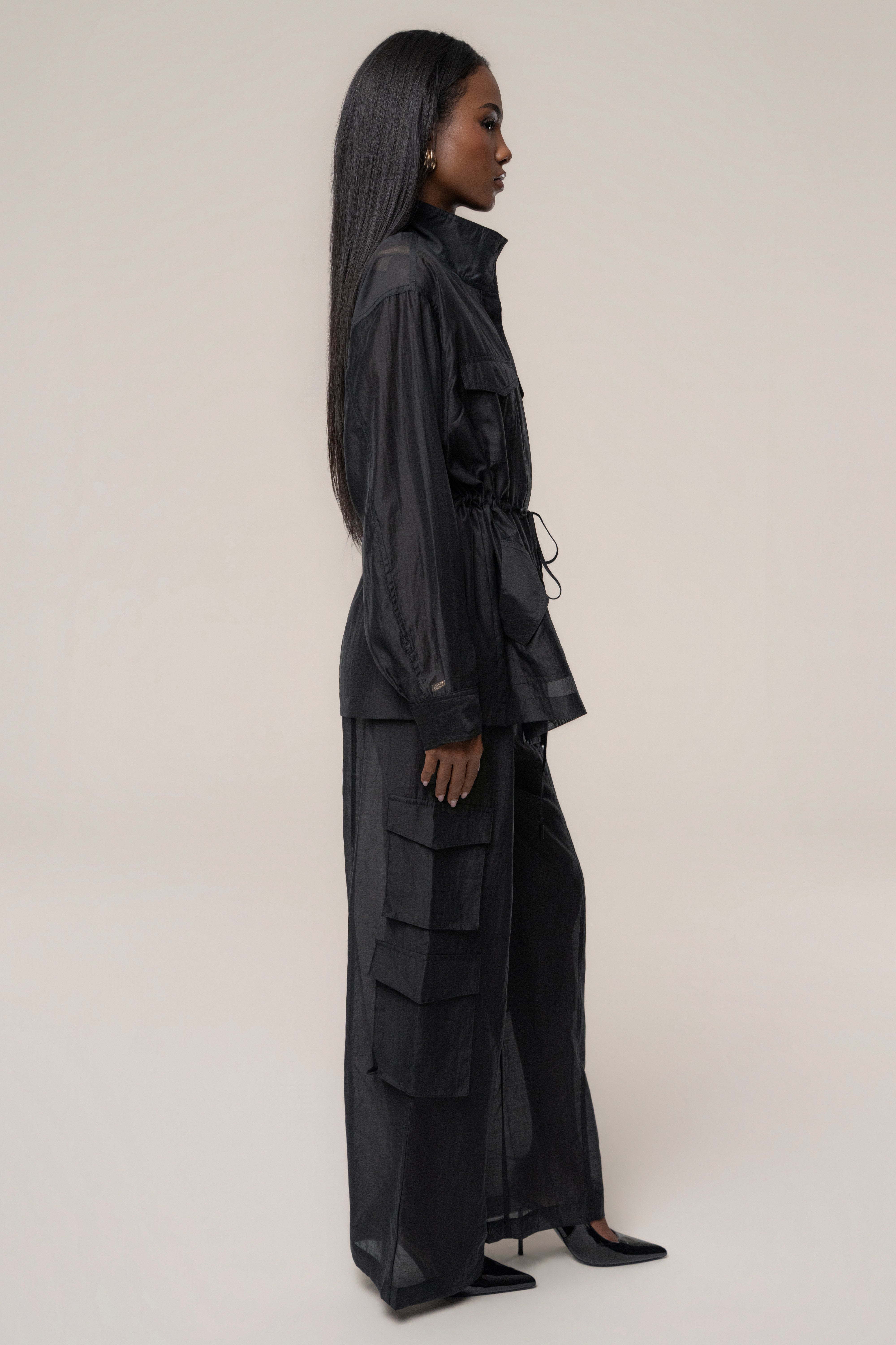 enof イナフ wool sheer jacket black 01 Black Explorer Sheer Jacket
