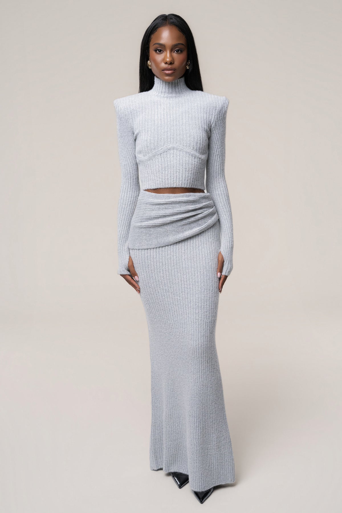 Heather Grey Retreat Ribbed Maxi Skirt - JLUXLABEL