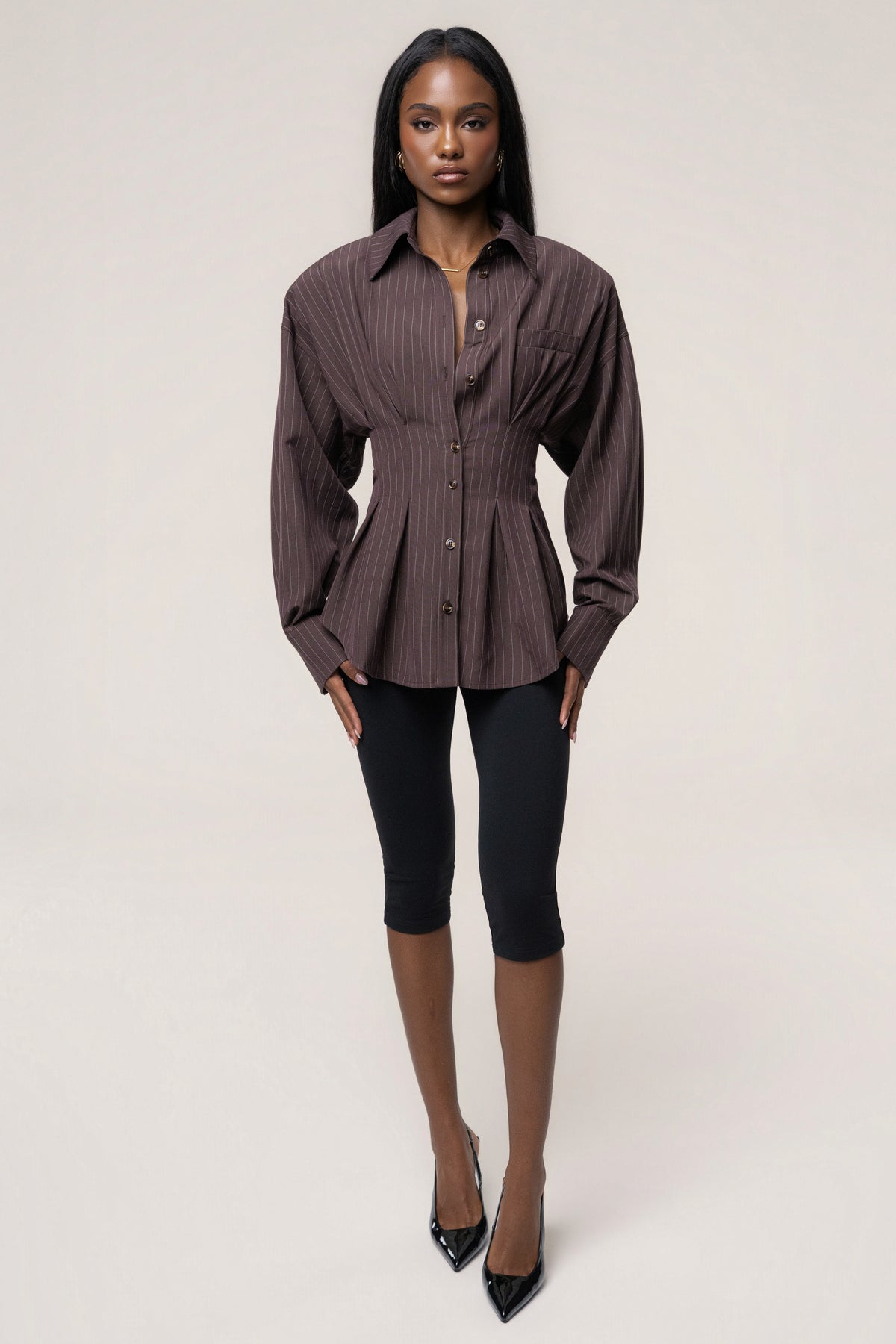 Chocolate Refined Lines Pinstripe Top - JLUXLABEL