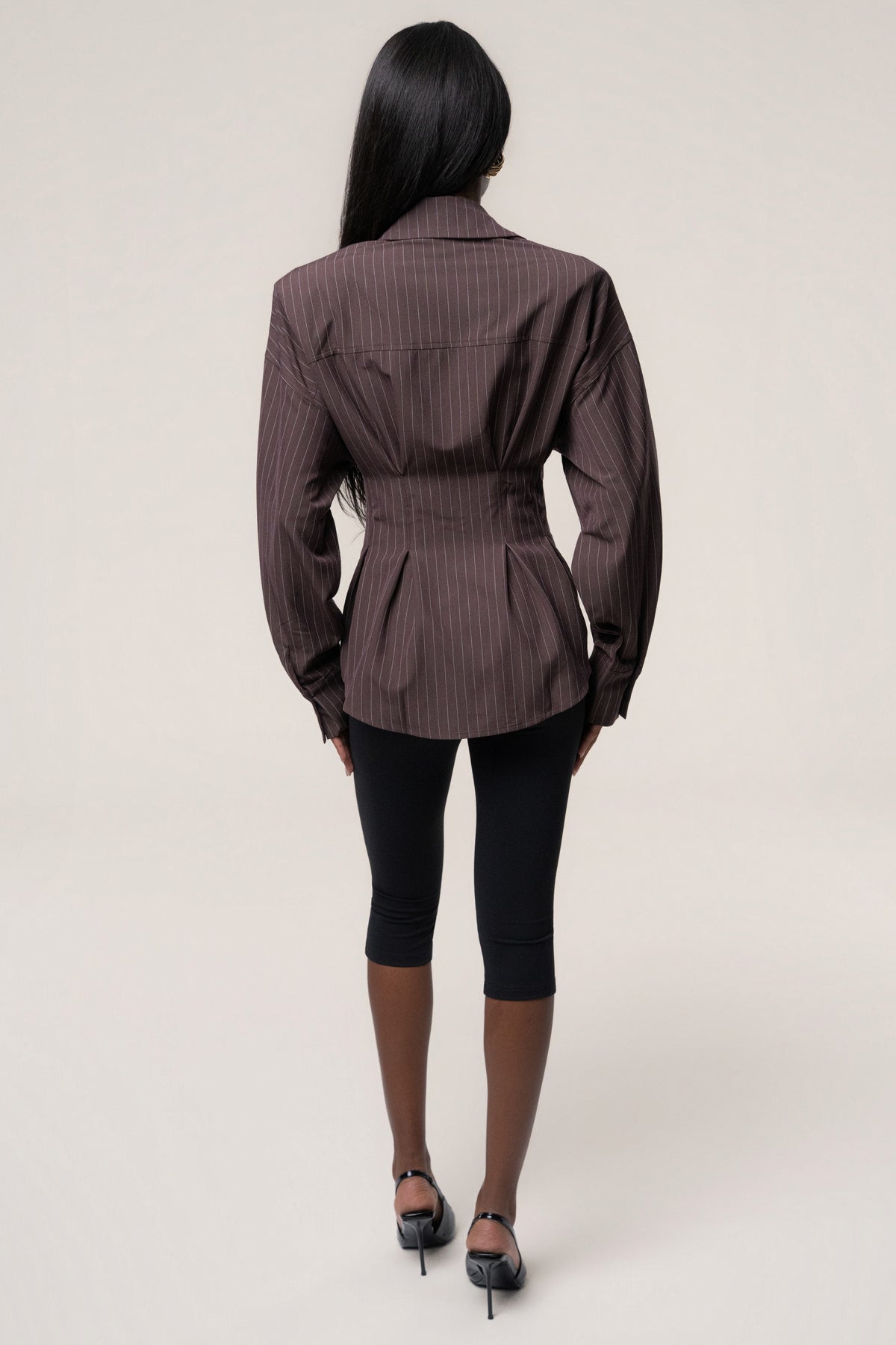 Chocolate Refined Lines Pinstripe Top - JLUXLABEL