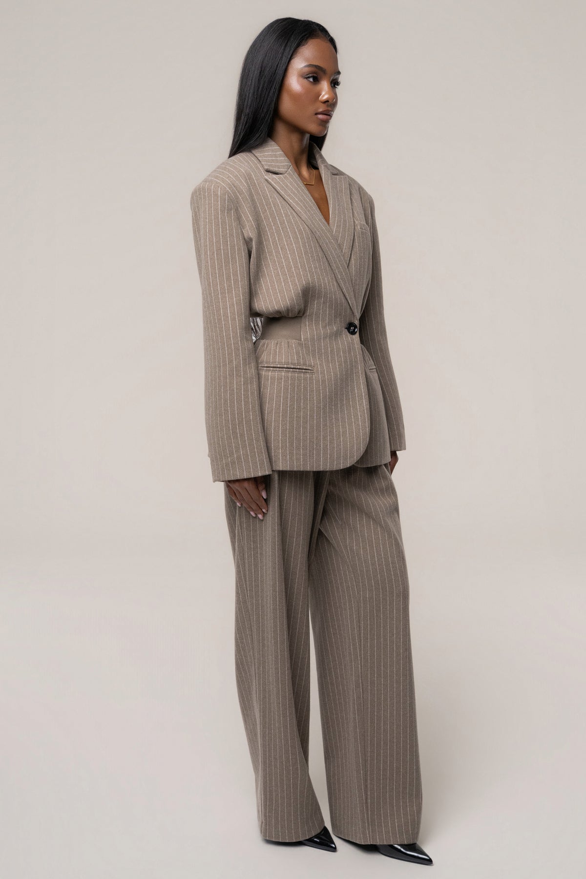 Taupe/Ivory Outline Pinstripe Trouser