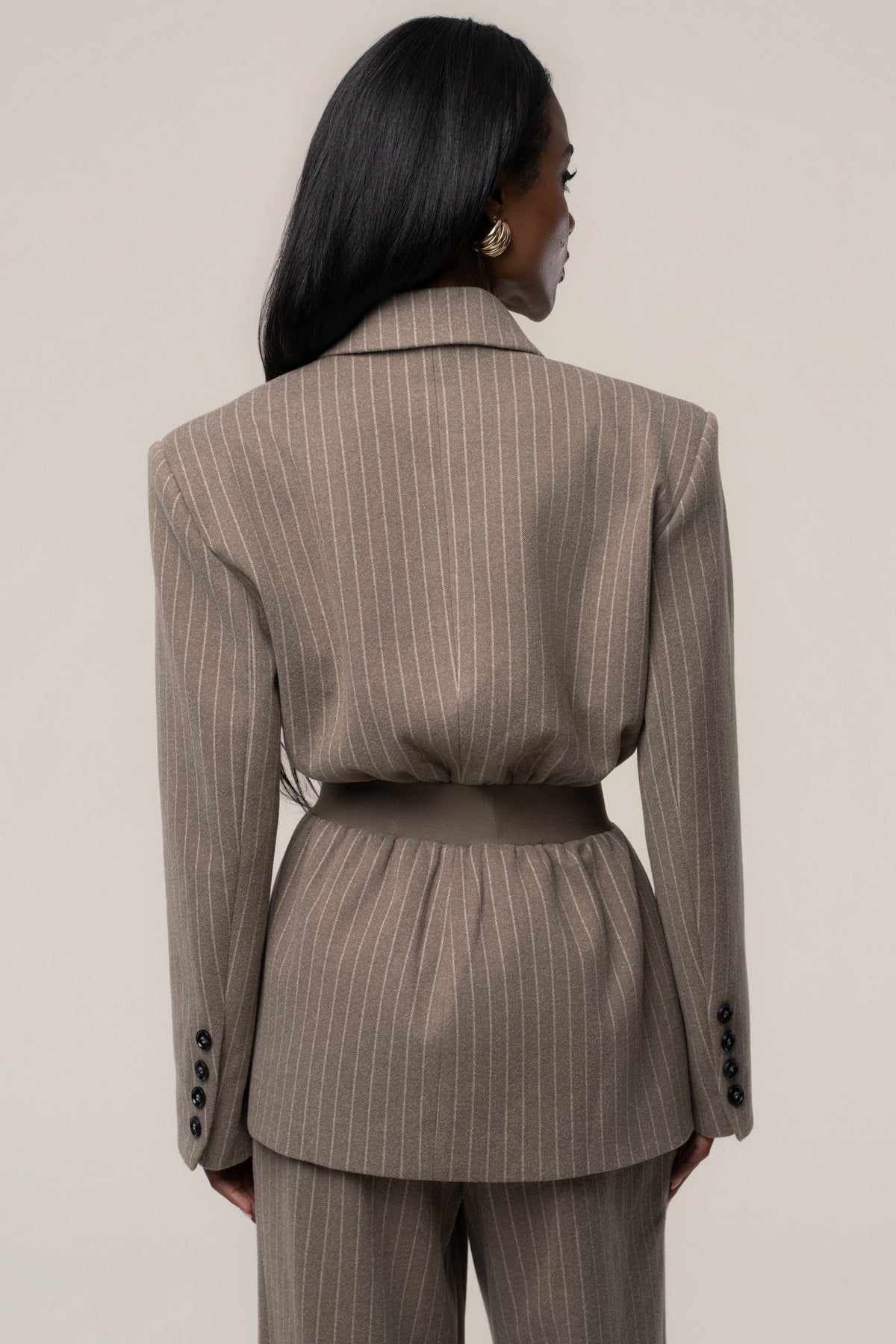 Taupe/Ivory Contour Pinstripe Blazer - JLUXLABEL