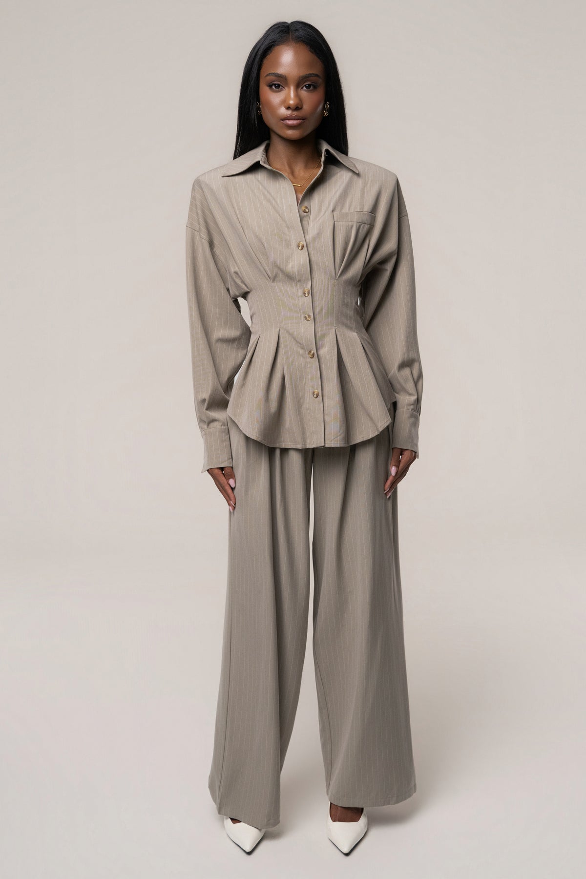 Beige In Session Pinstripe Pant
