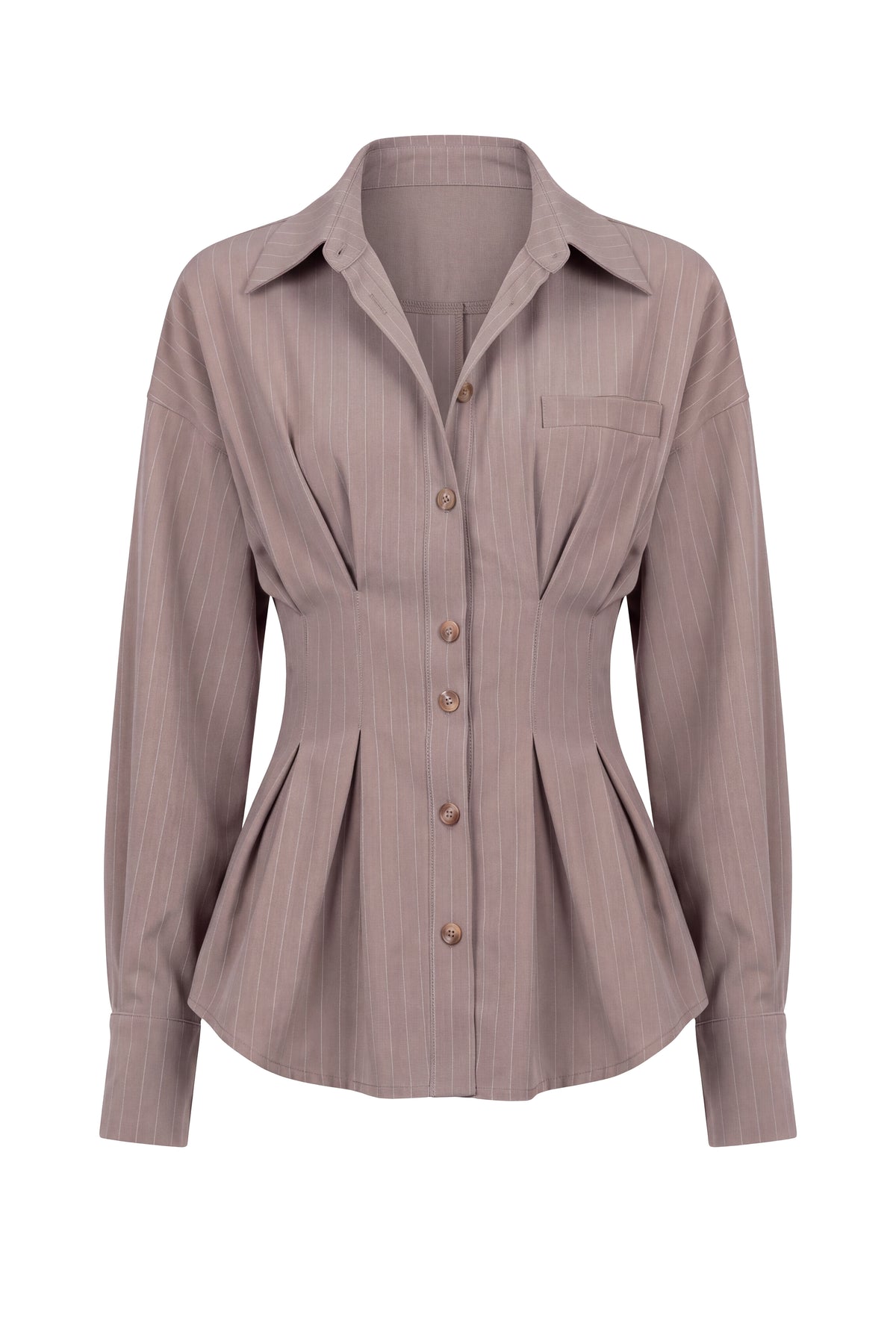 Beige Refined Lines Pinstripe Top