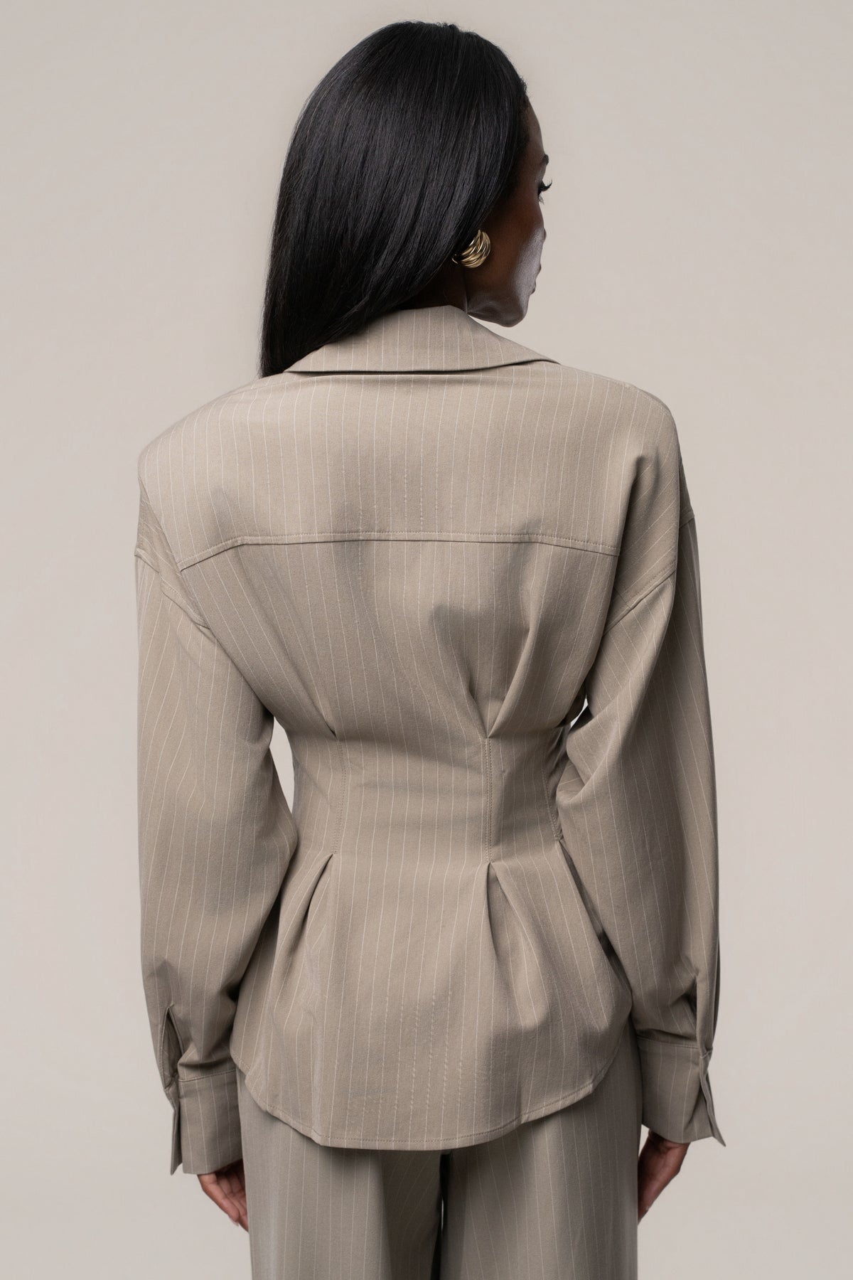Beige Refined Lines Pinstripe Top - JLUXLABEL