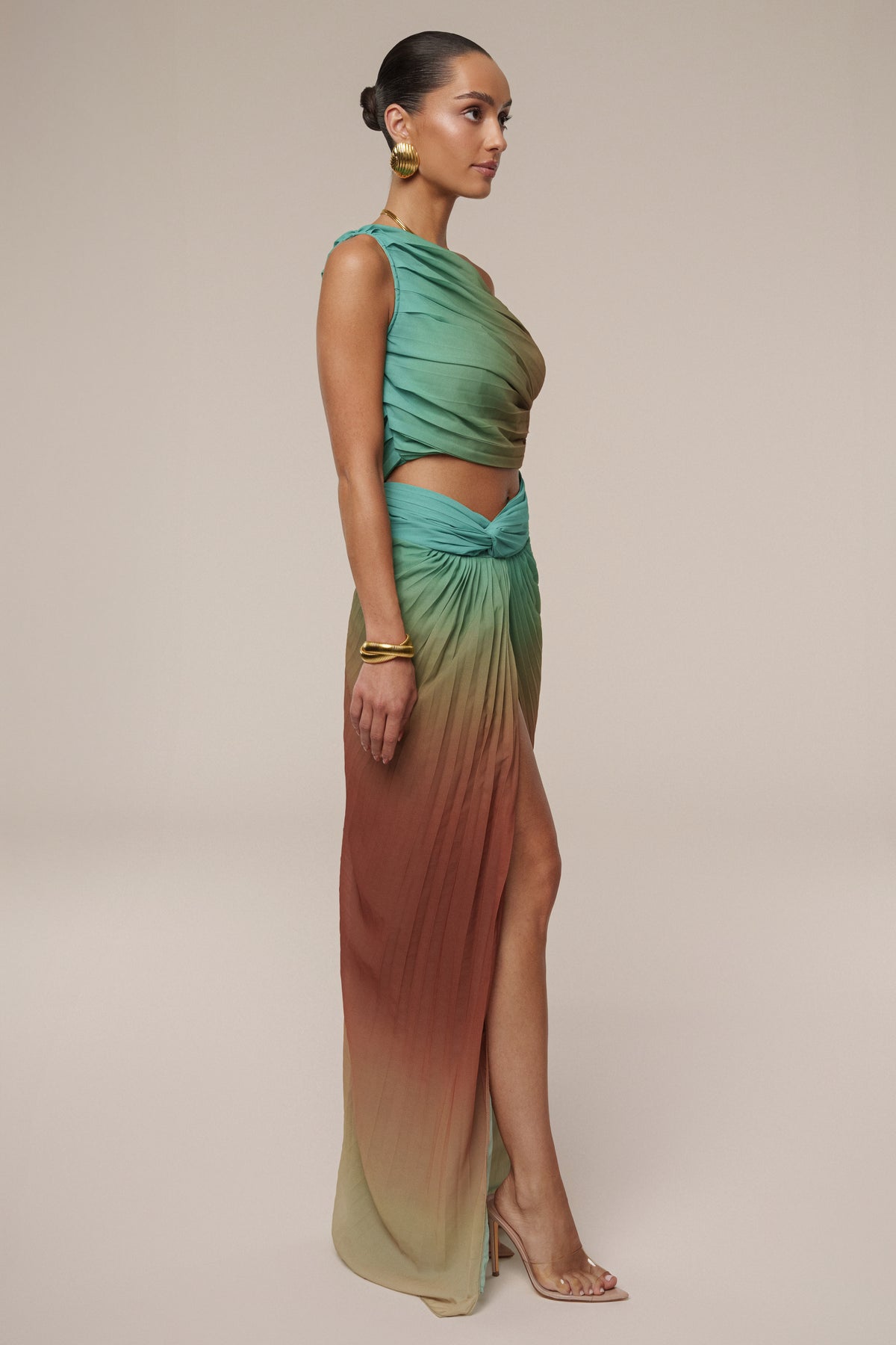 Mint Havana pleat skirt set by JLUXLABEL, stylish matching top and skirt with elegant pleats, perfect for chic casual looks.
