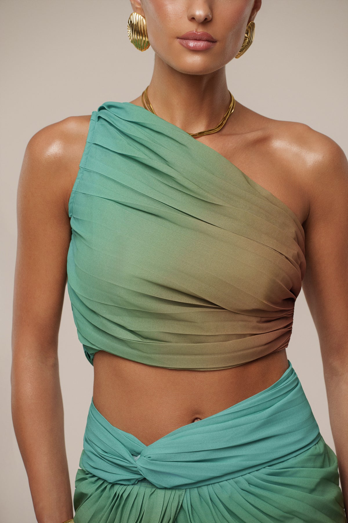 Mint Havana pleat skirt set from JLUXLABEL, featuring a stylish high-waisted pleated skirt and matching top.