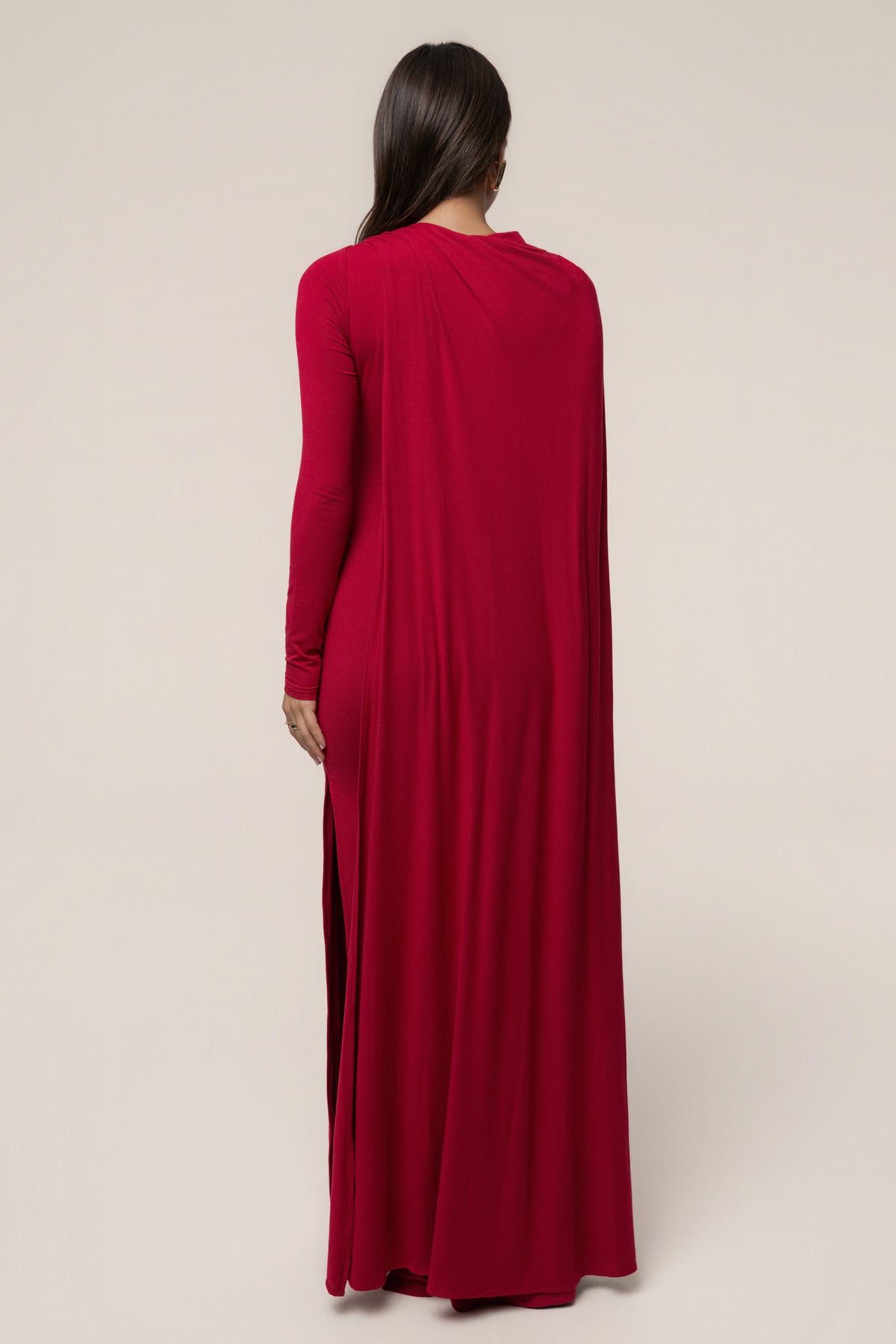 Red Draped Elegance Cape Dress