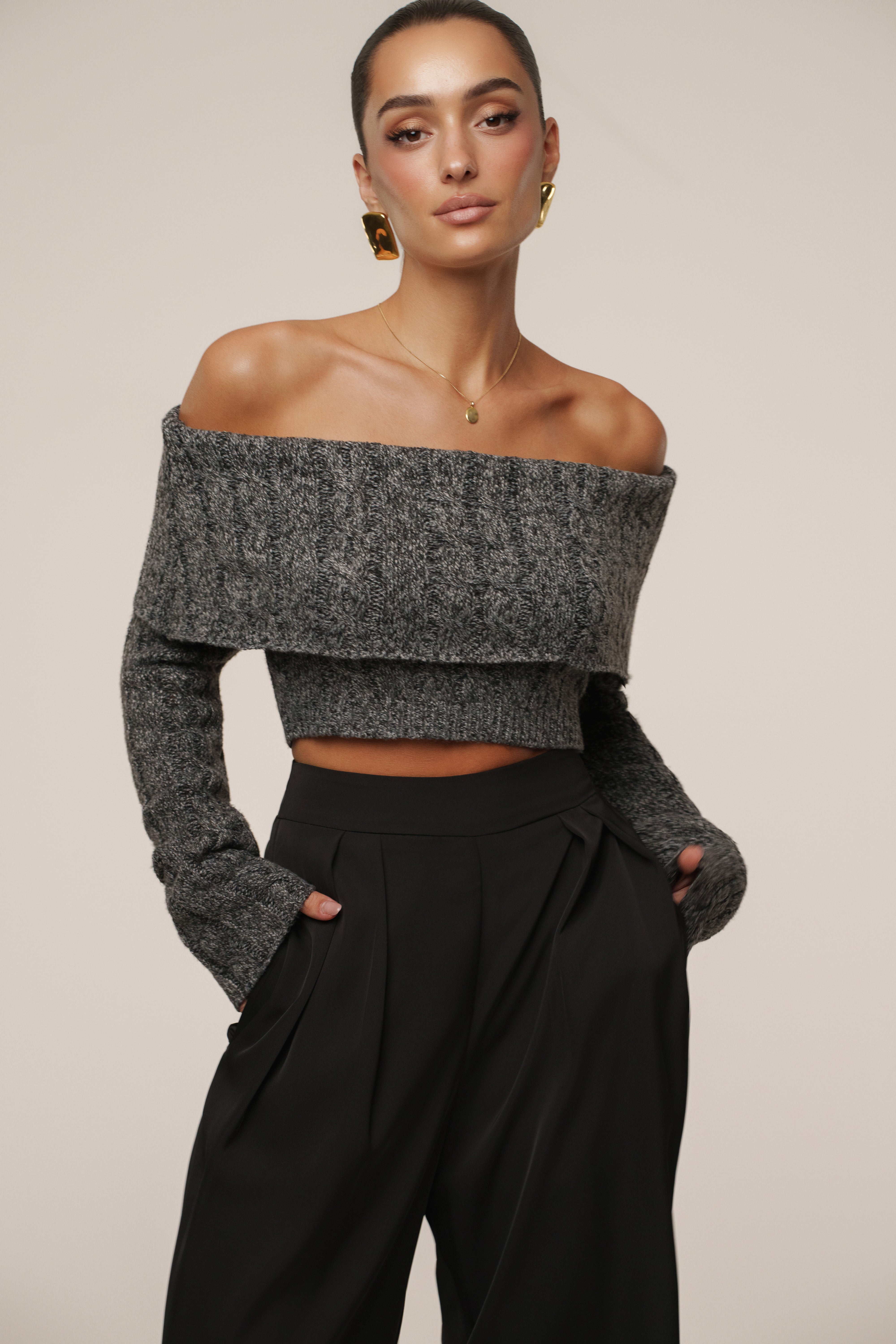 Grey Off Duty Sweater Top - JLUXLABEL