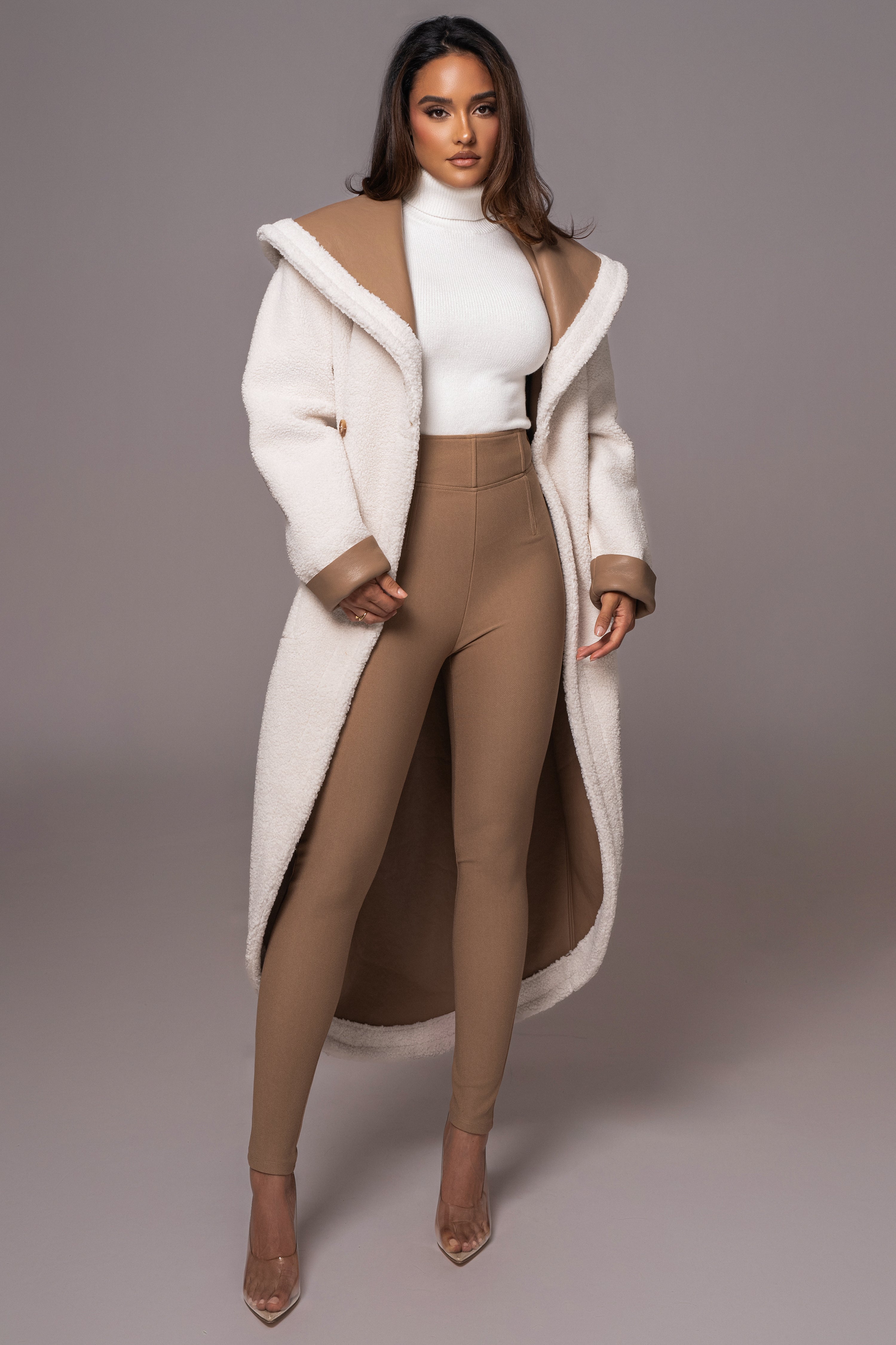 Tan Jaida Reversible Teddy Coat | JLUXLABEL