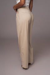 Beige Asymmetrical Draped Trousers - JLUXLABEL