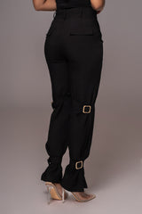 Black Refined Belted Leg Pants - JLUXLABEL