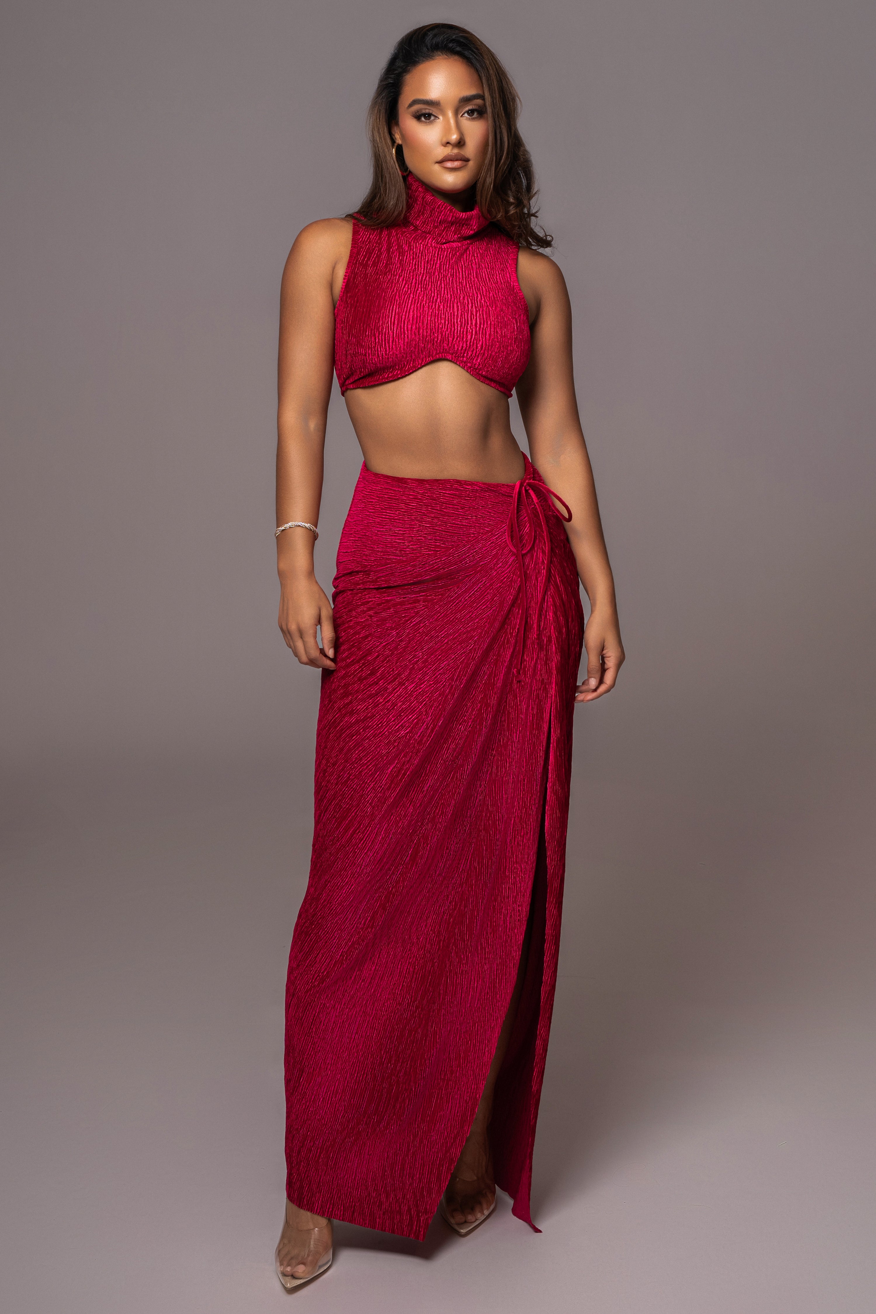 Red Chosen One Velvet Skirt Set - JLUXLABEL