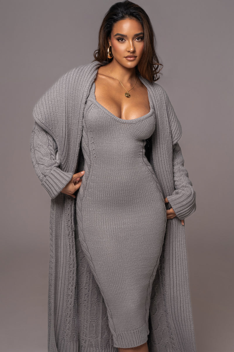 Heather Grey Daria Sweater Knit Dress - JLUXLABEL