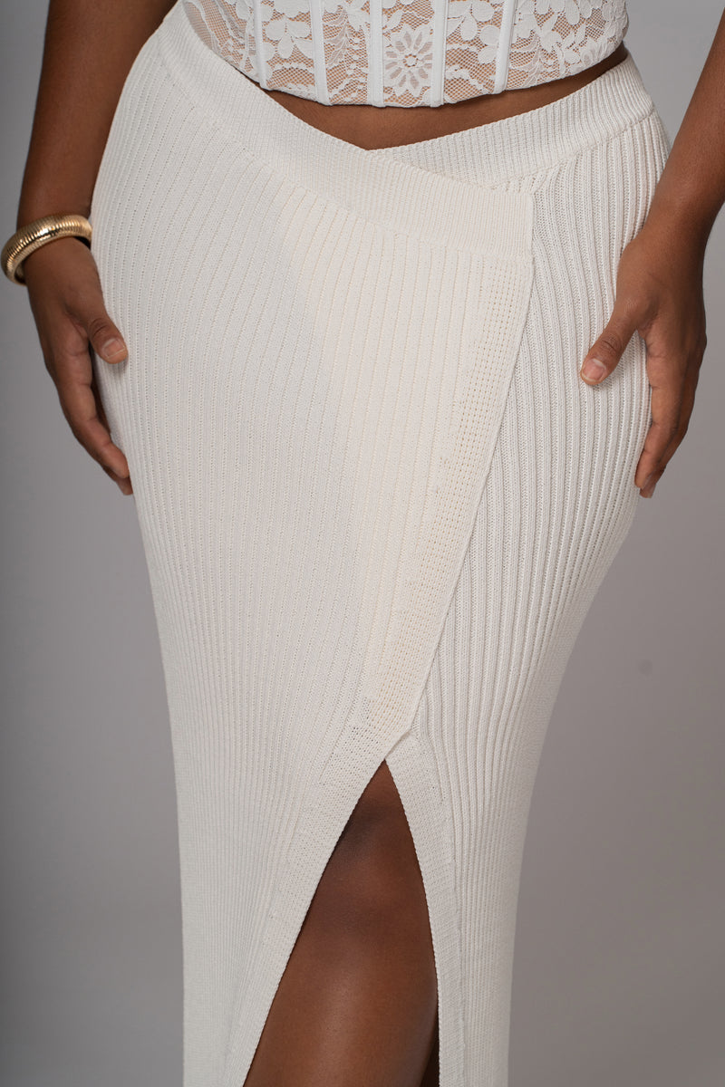 Ivory Hamptons Ribbed Slit Skirt