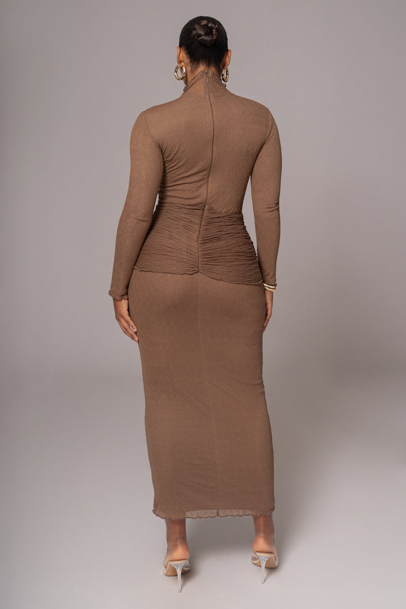 Chocolate Drape Mock Neck Dress