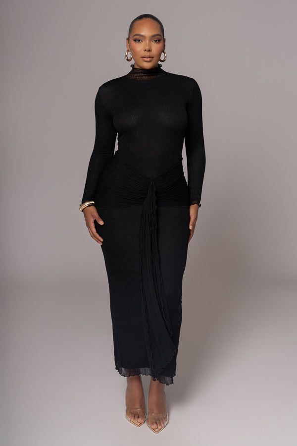 Black Drape Mock Neck Dress