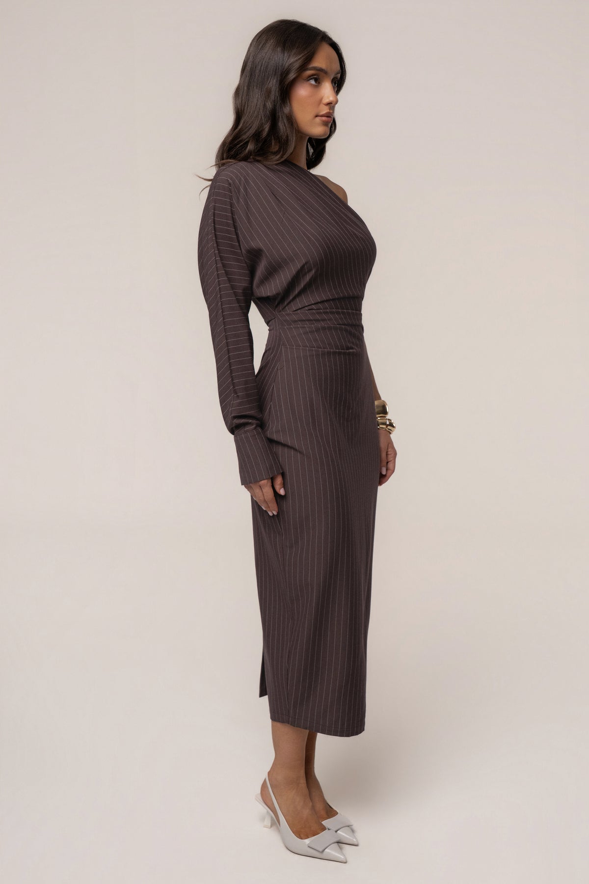 Chocolate Presence And Elegance Pinstripe Dress - JLUXLABEL