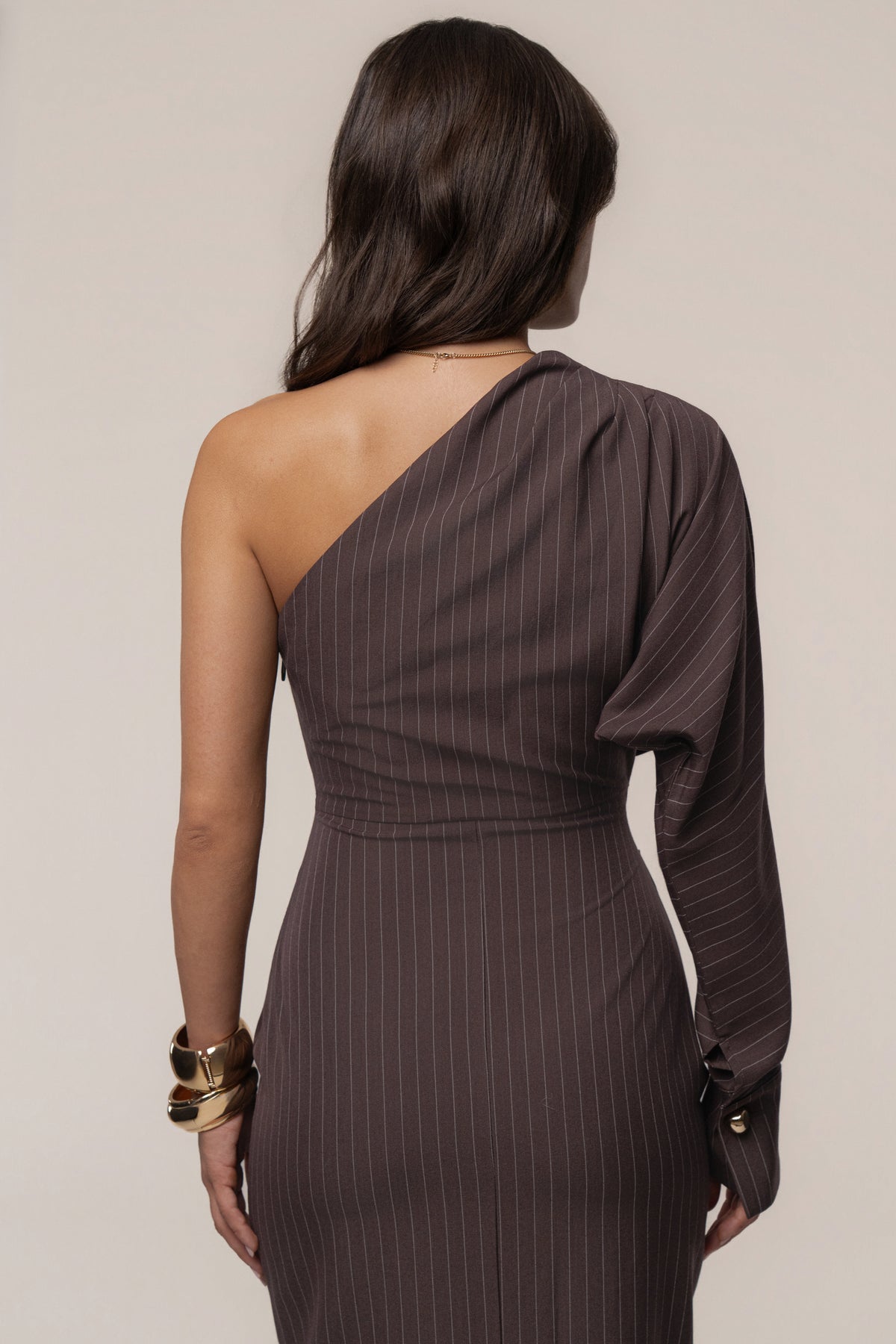 Chocolate Presence And Elegance Pinstripe Dress - JLUXLABEL