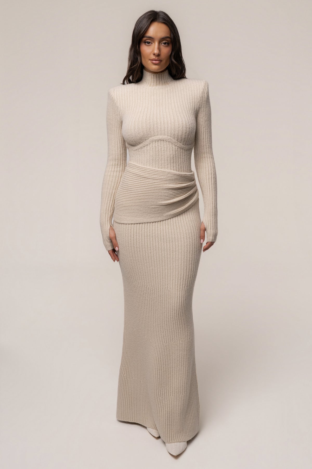 Cream Retreat Ribbed Maxi Skirt - JLUXLABEL